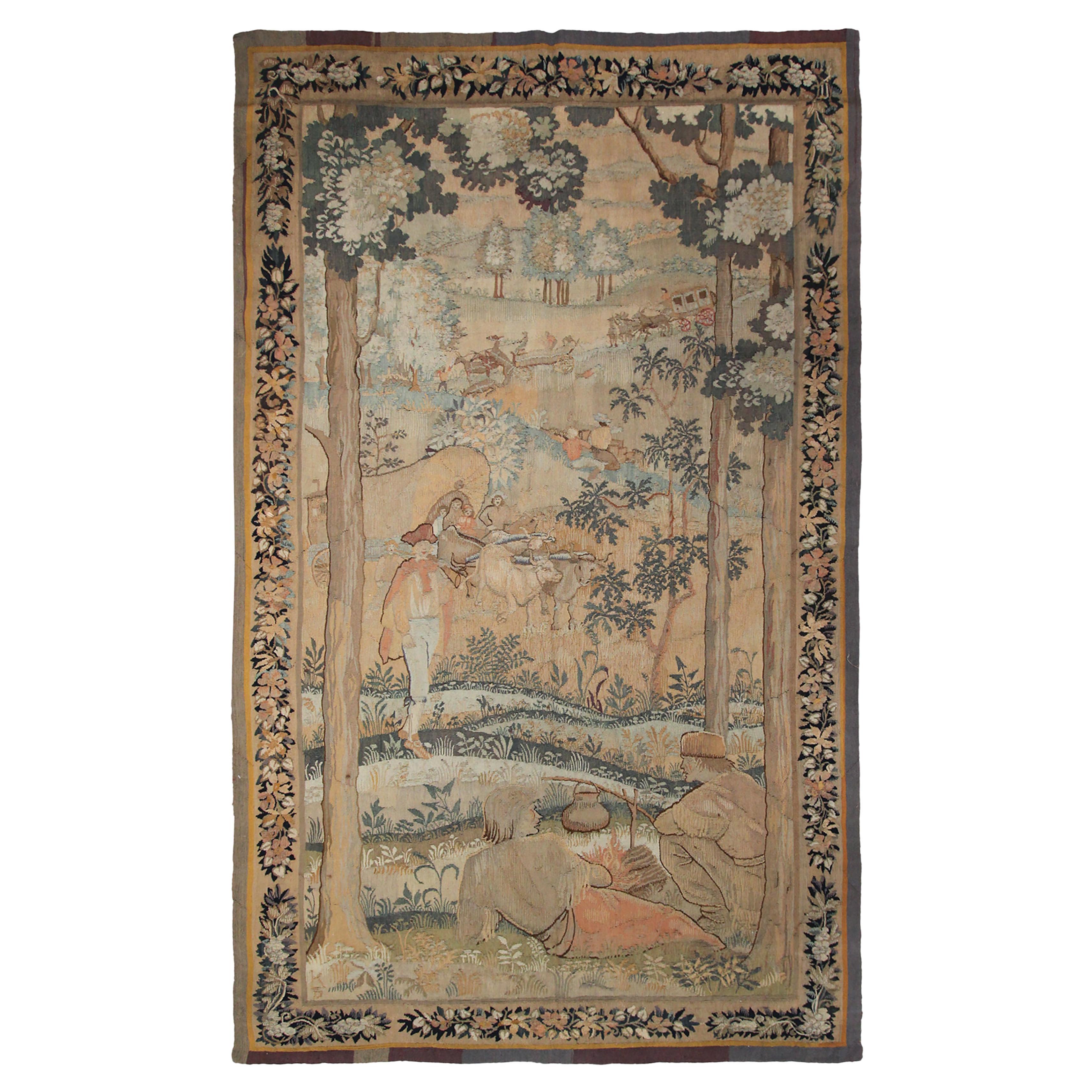 Antiker französischer Wandteppich, handgefertigter Wandteppich, Großer Verdure-Wandteppich, 5x9