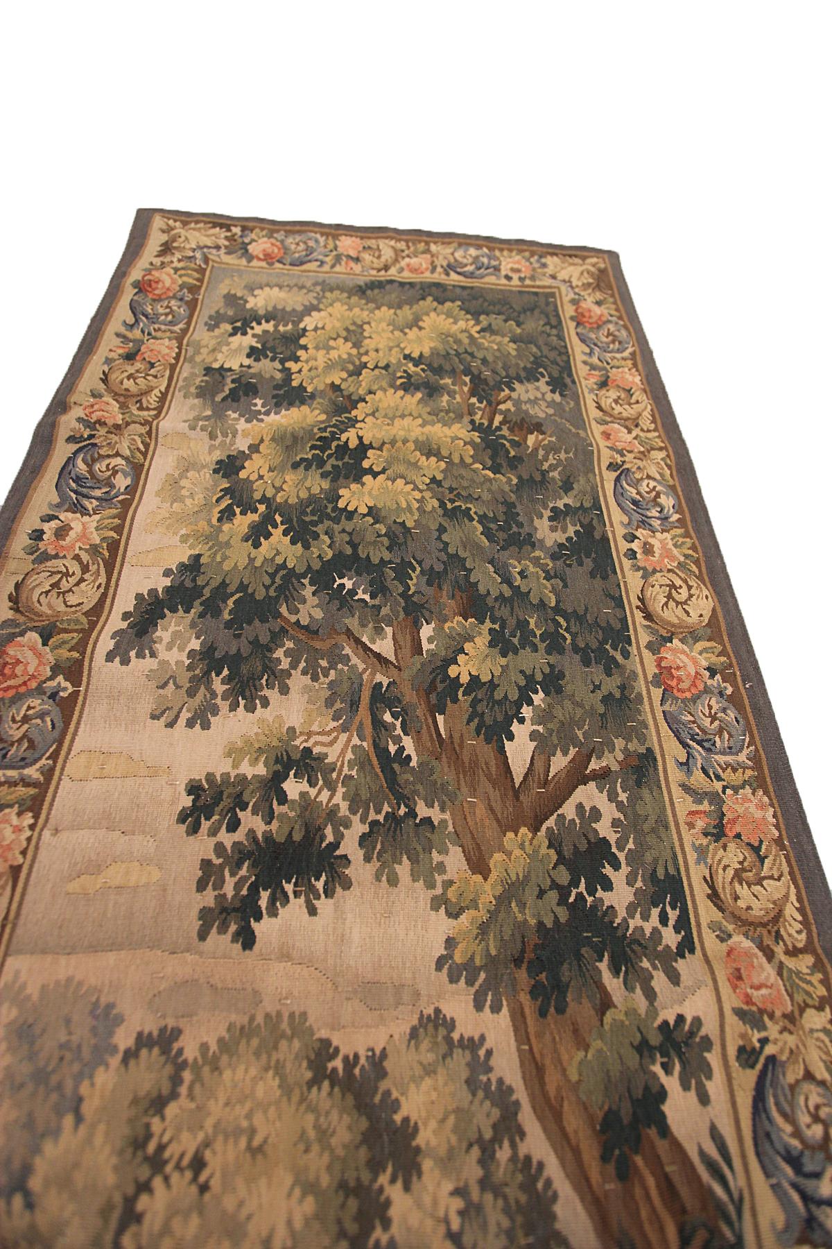 Antique French Tapestry Handwoven French Tapestry Aubusson Tapestry 3x7 In Good Condition In New York, NY