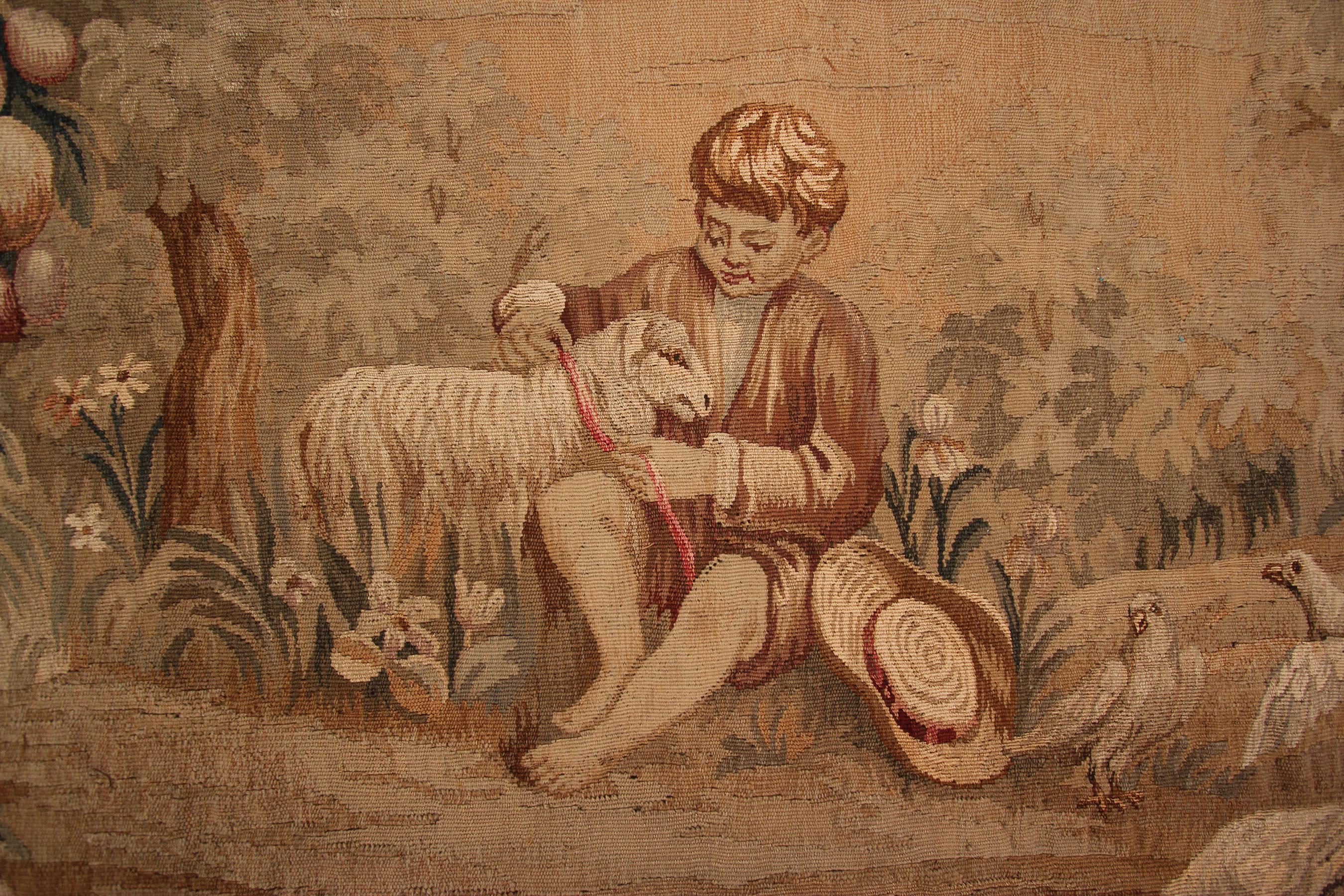 Antiker französischer Wandteppich, handgewebter französischer Wandteppich, Aubusson-Wandteppich (Französisch) im Angebot
