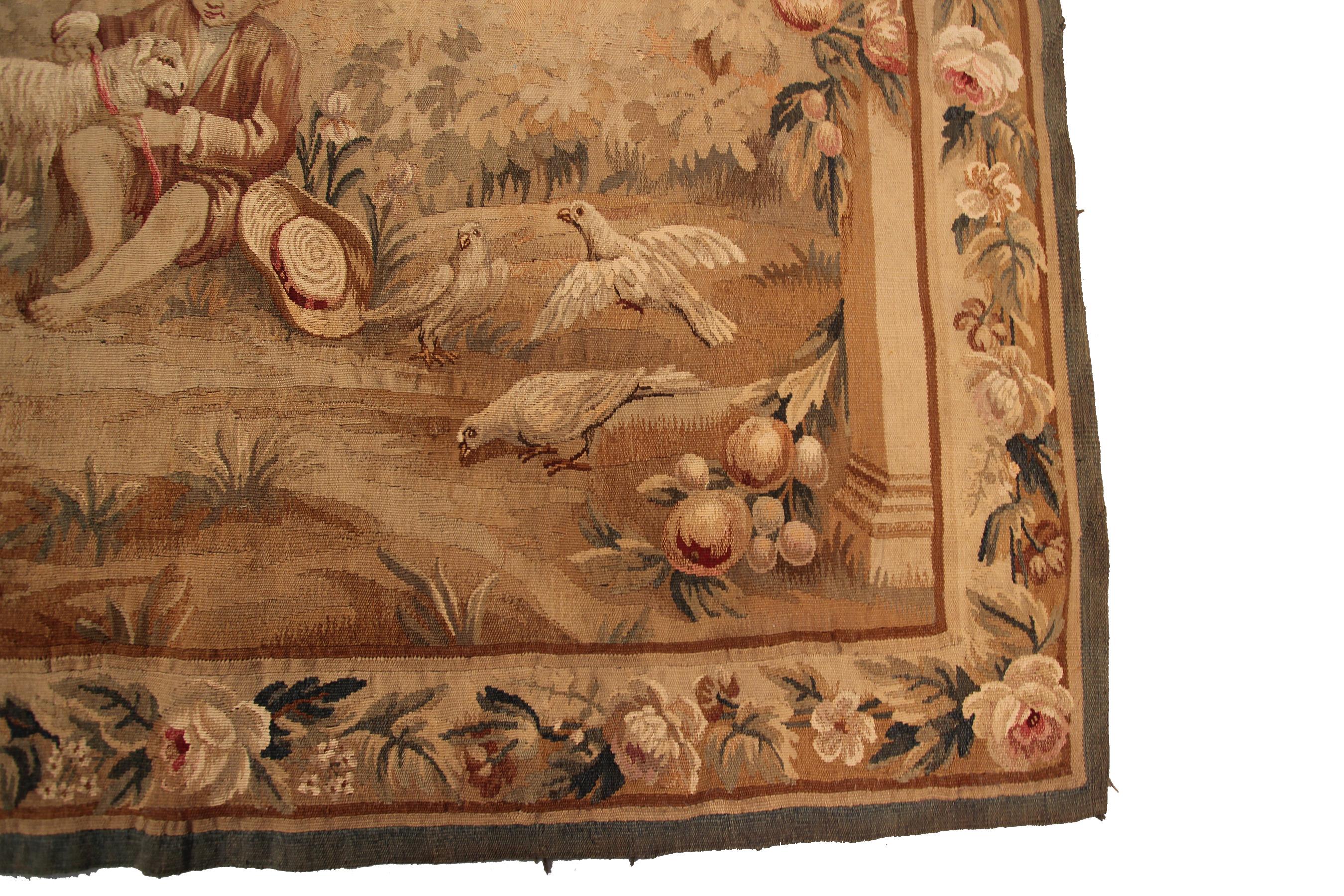 Hand-Woven Antique French Tapestry Handwoven French Tapestry Aubusson Tapestry For Sale