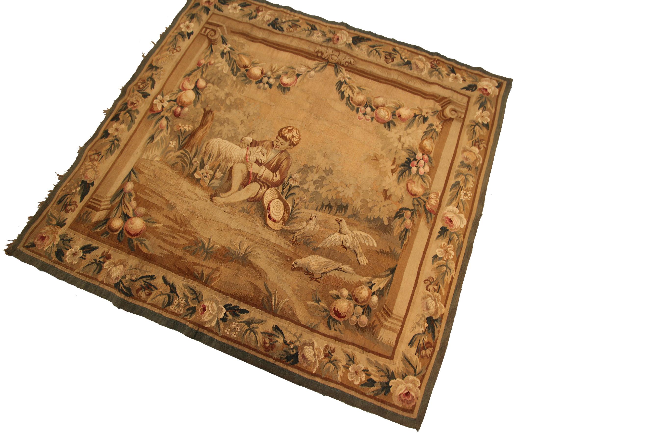 Antique French Tapestry Handwoven French Tapestry Aubusson Tapestry In Good Condition For Sale In New York, NY