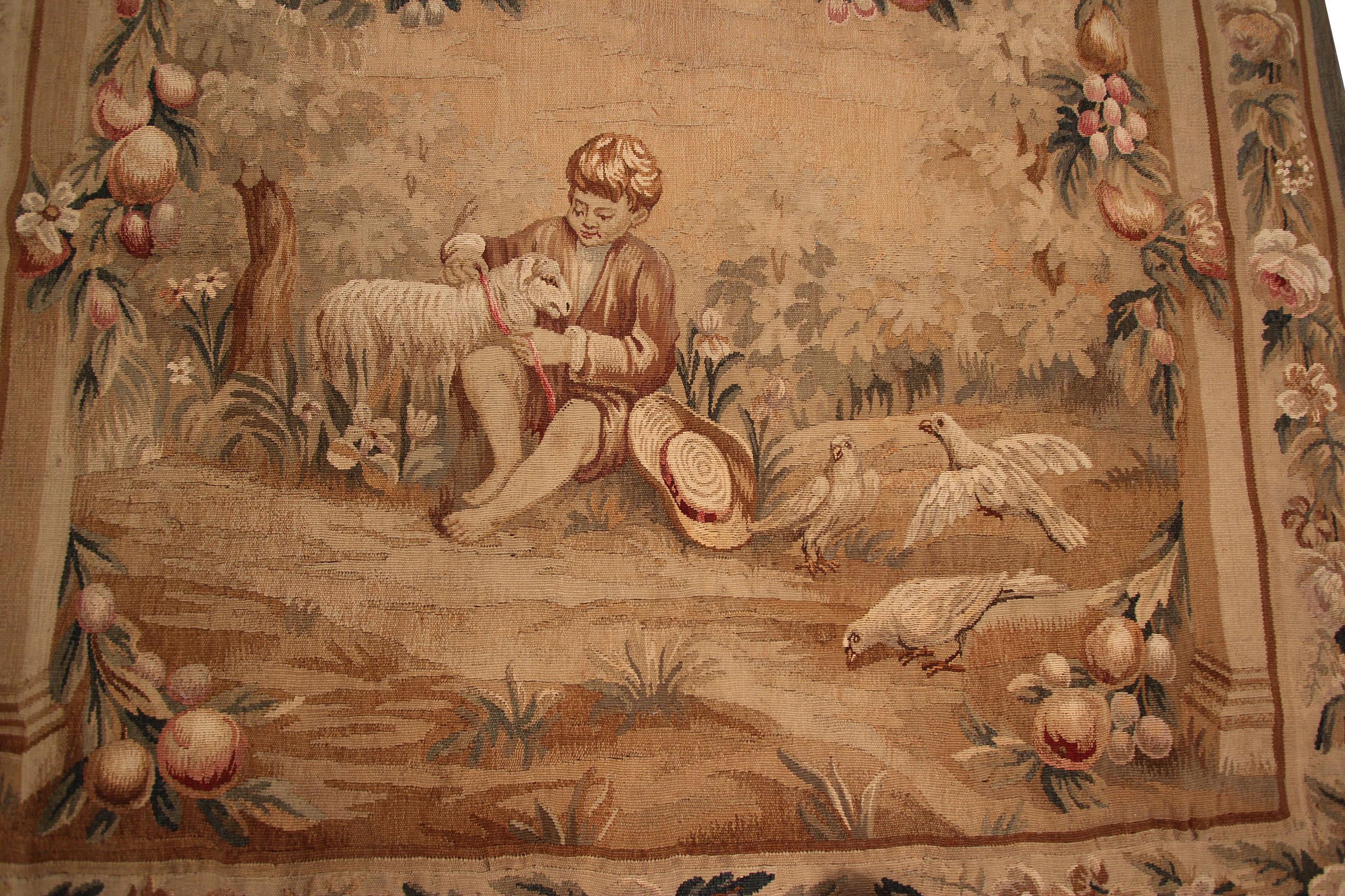 Antiker französischer Wandteppich, handgewebter französischer Wandteppich, Aubusson-Wandteppich im Angebot 1