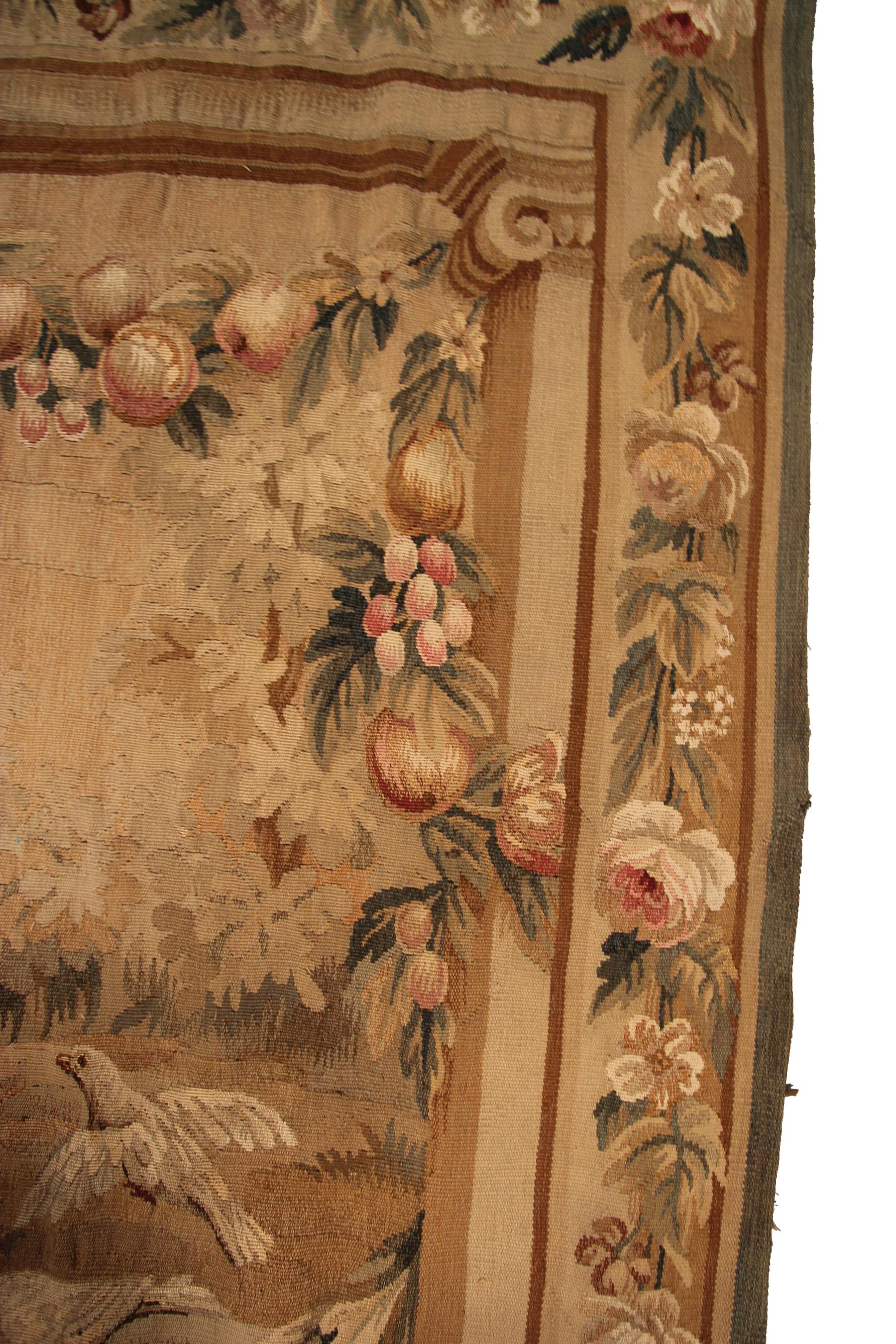 Antique French Tapestry Handwoven French Tapestry Aubusson Tapestry For Sale 2