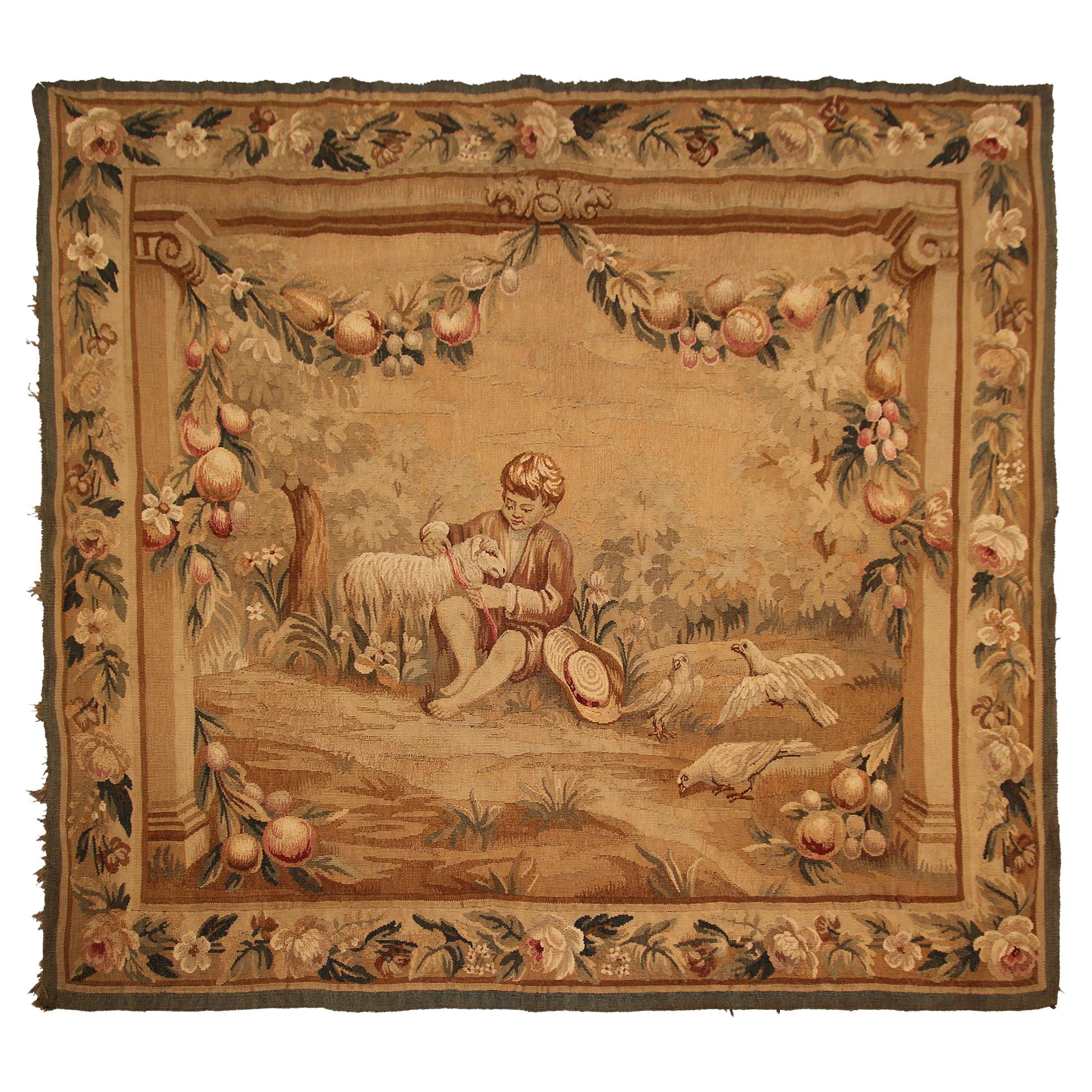 Antique French Tapestry Handwoven French Tapestry Aubusson Tapestry