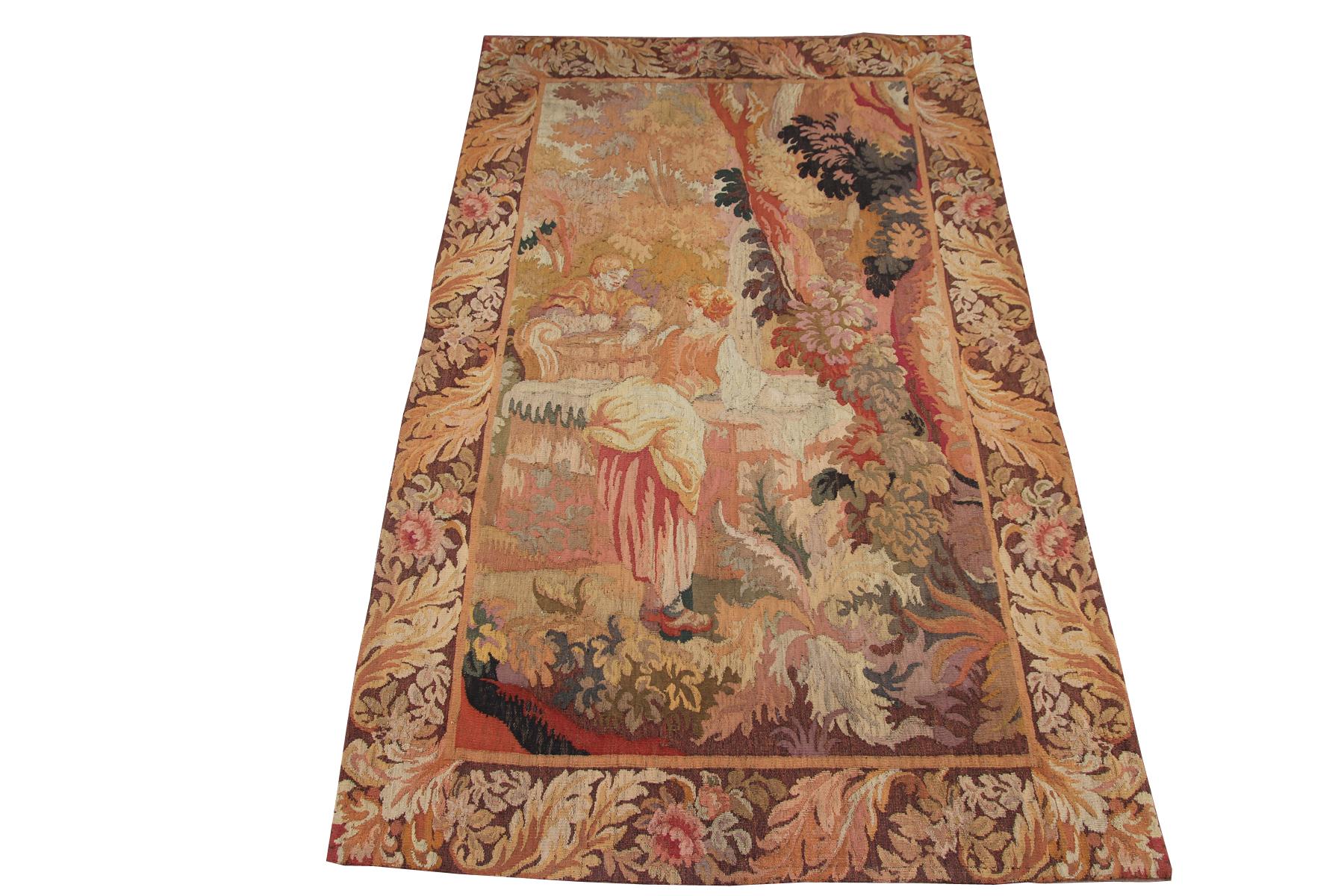 Antique French Tapestry Handwoven French Tapestry Aubusson Verdure Tapestry For Sale 5