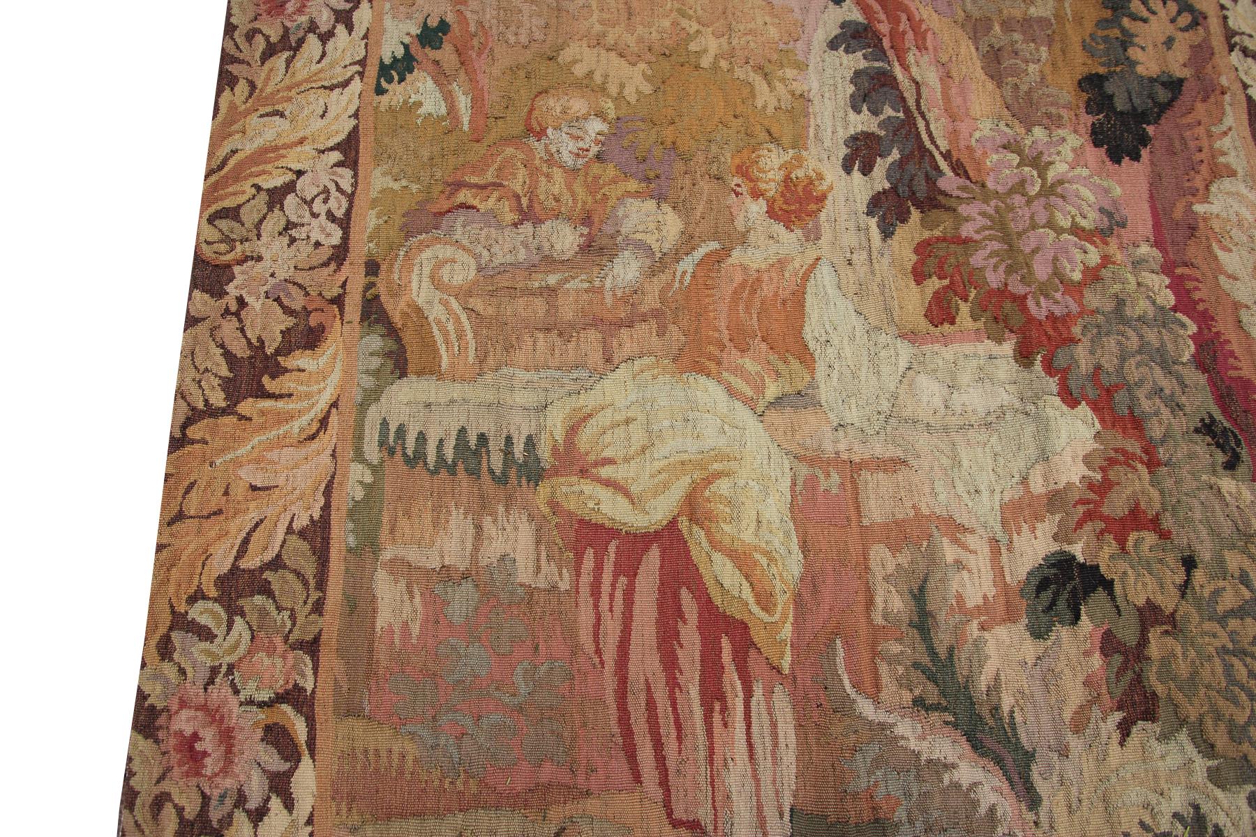 Antiker französischer Wandteppich, handgewebter französischer Wandteppich, Aubusson Verdure, 4x6 im Zustand „Gut“ im Angebot in New York, NY