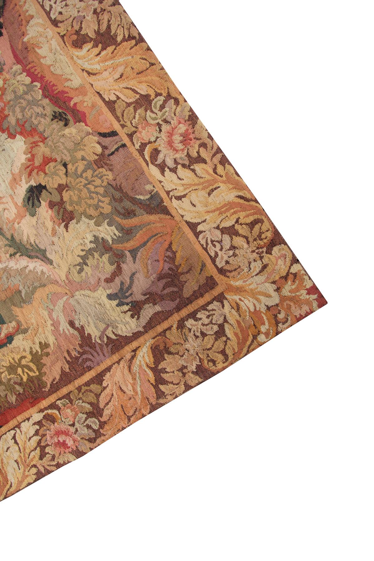 Antiker französischer Wandteppich, handgewebter französischer Wandteppich, Aubusson Verdure, 4x6 (Frühes 20. Jahrhundert) im Angebot