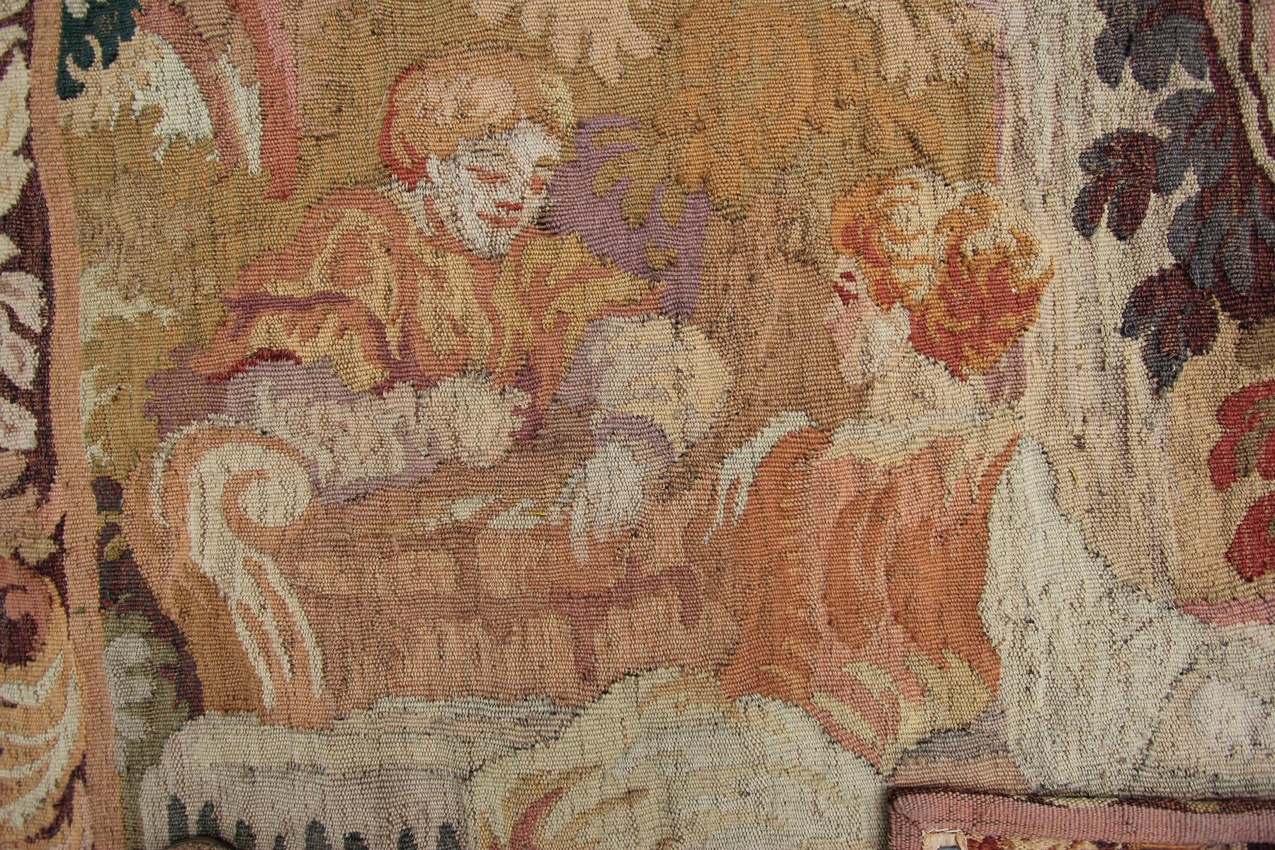 Antique French Tapestry Tapiz tejido a mano Tapiz francés Aubusson Verdure Tapestry en venta 1