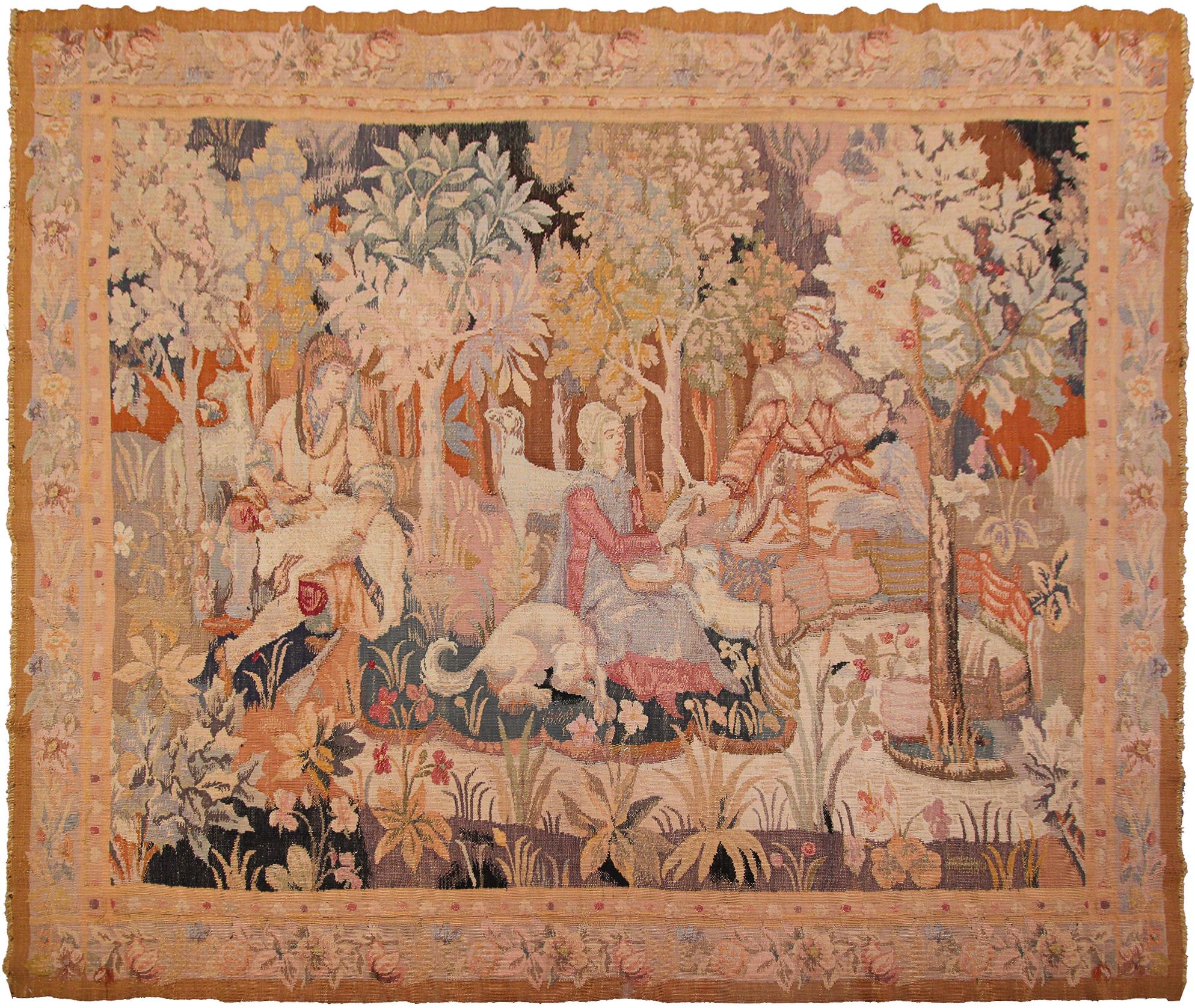 Exceptional rare large antique French Tapestry handmade human animals 