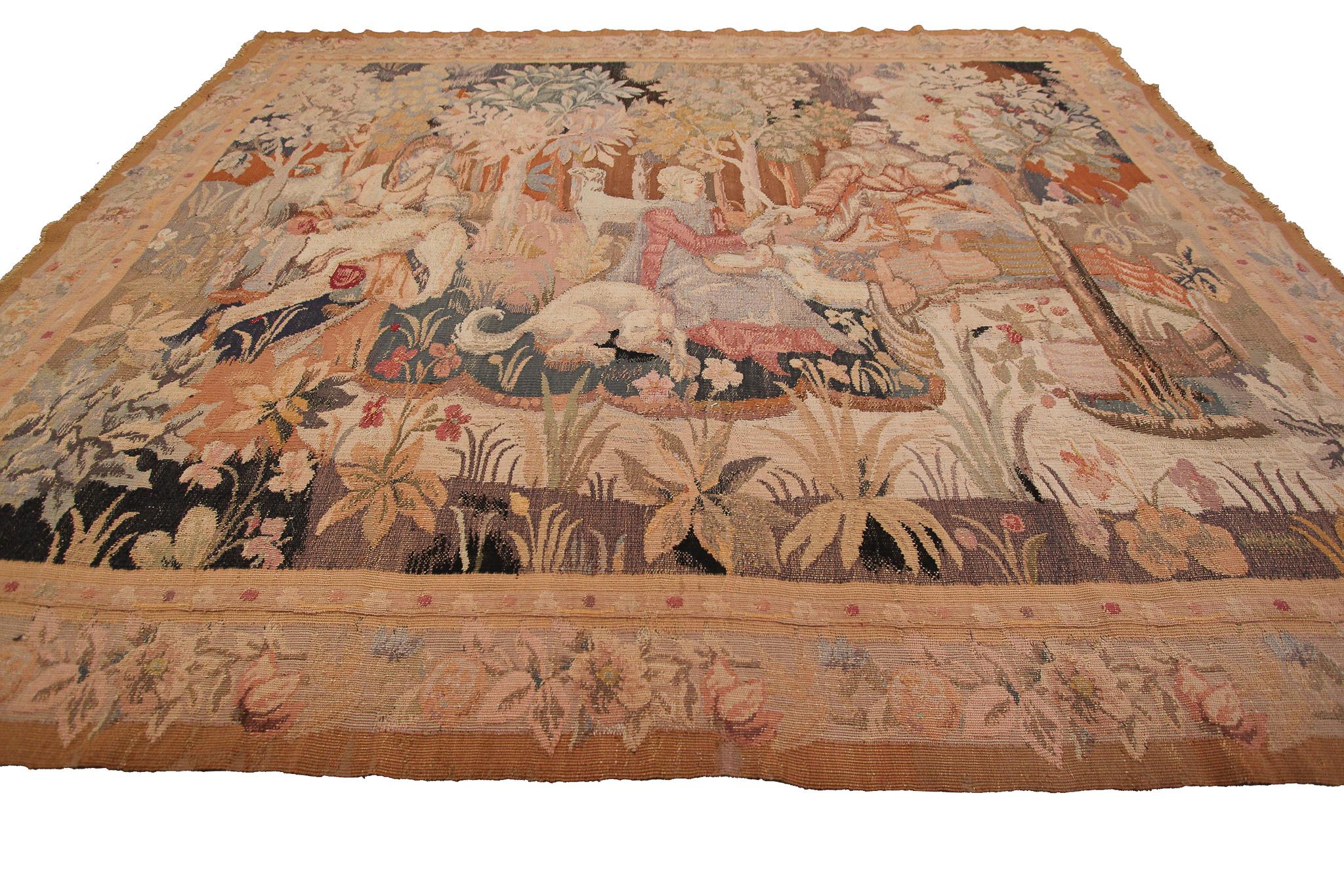 Antique French Tapestry Handwoven French Tapestry Aubusson Verdure Tapestry In Good Condition For Sale In New York, NY