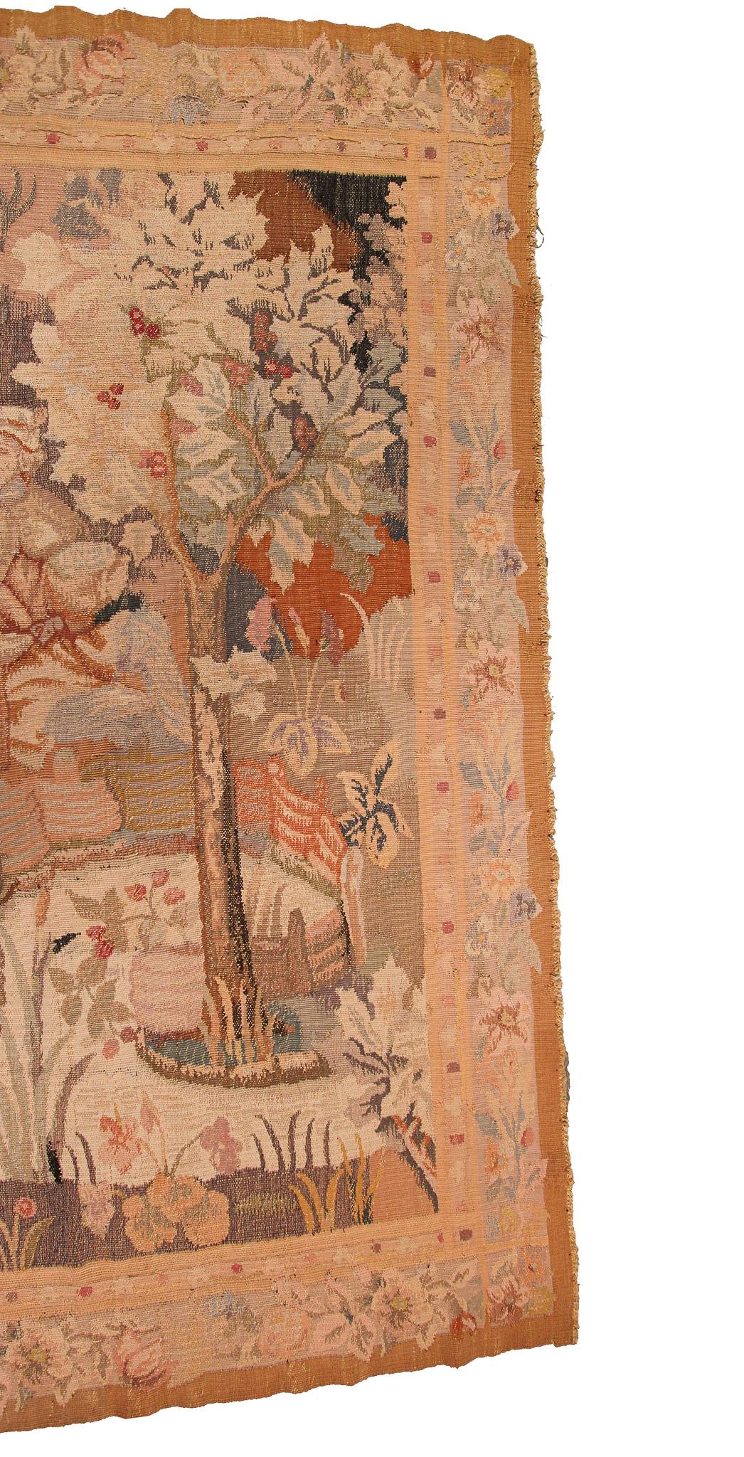 Antique French Tapestry Handwoven French Tapestry Aubusson Verdure Tapestry For Sale 2
