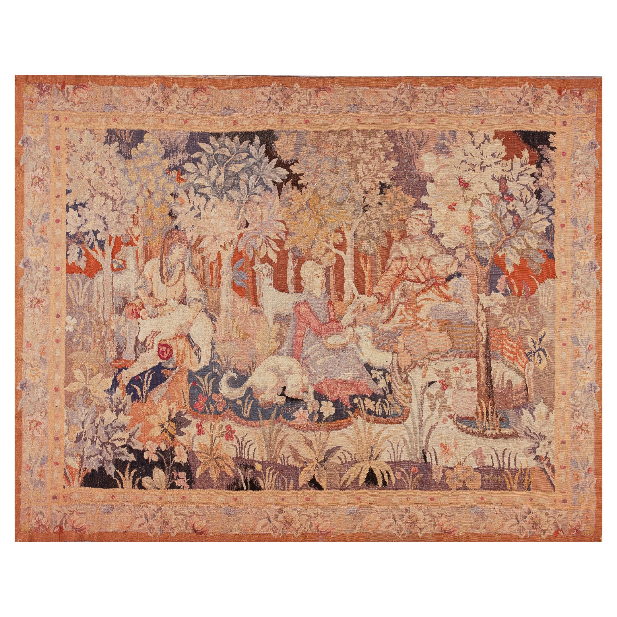 Antique French Tapestry Handwoven French Tapestry Aubusson Verdure Tapestry