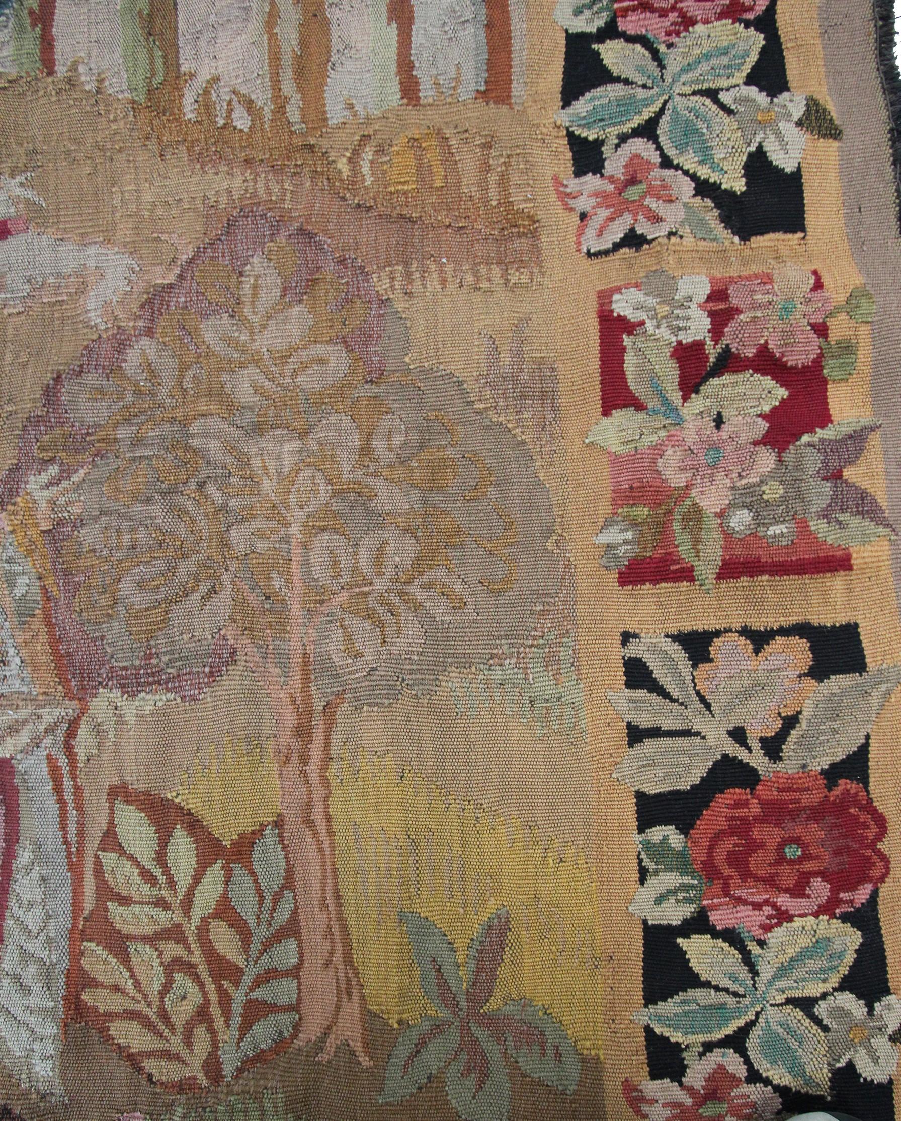 Antique French Tapestry Handwoven French Tapestry Verdure Scenic Tapestry For Sale 4