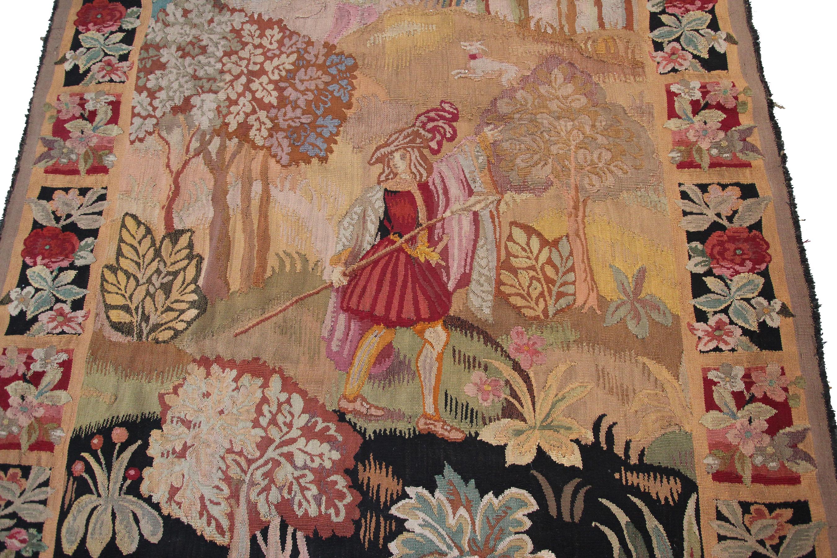 Antiker französischer Wandteppich, handgewebt, Französisch, Verdure-Szenen-Wandteppich (Handgewebt) im Angebot