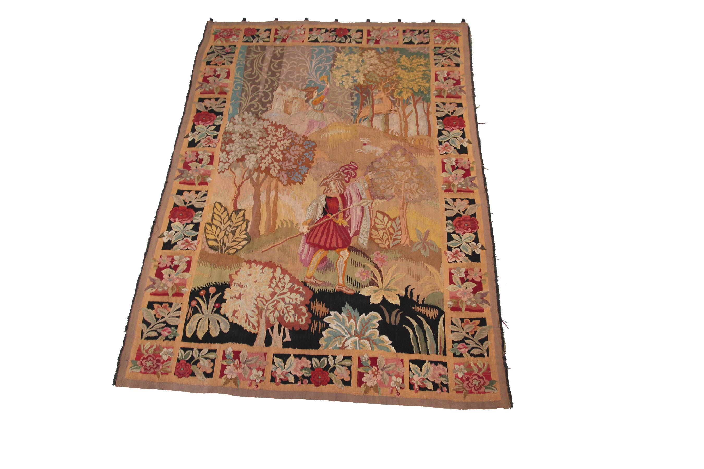 Antique French Tapestry Handwoven French Tapestry Verdure Scenic Tapestry In Good Condition For Sale In New York, NY
