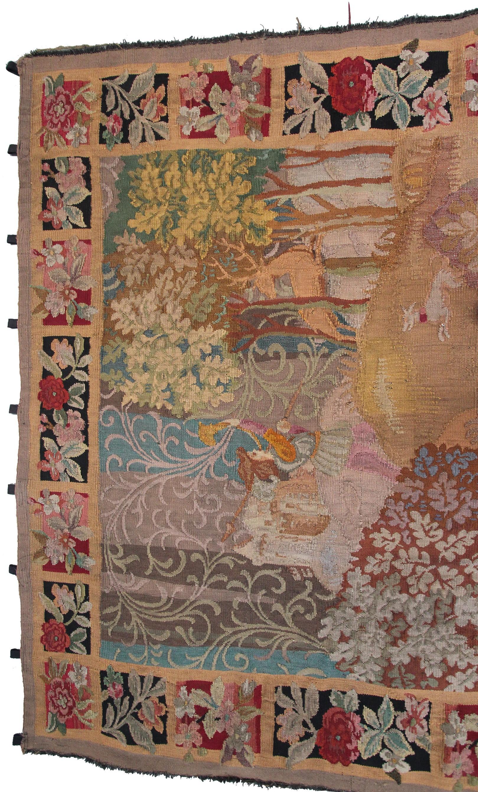 Antiker französischer Wandteppich, handgewebt, Französisch, Verdure-Szenen-Wandteppich im Angebot 1