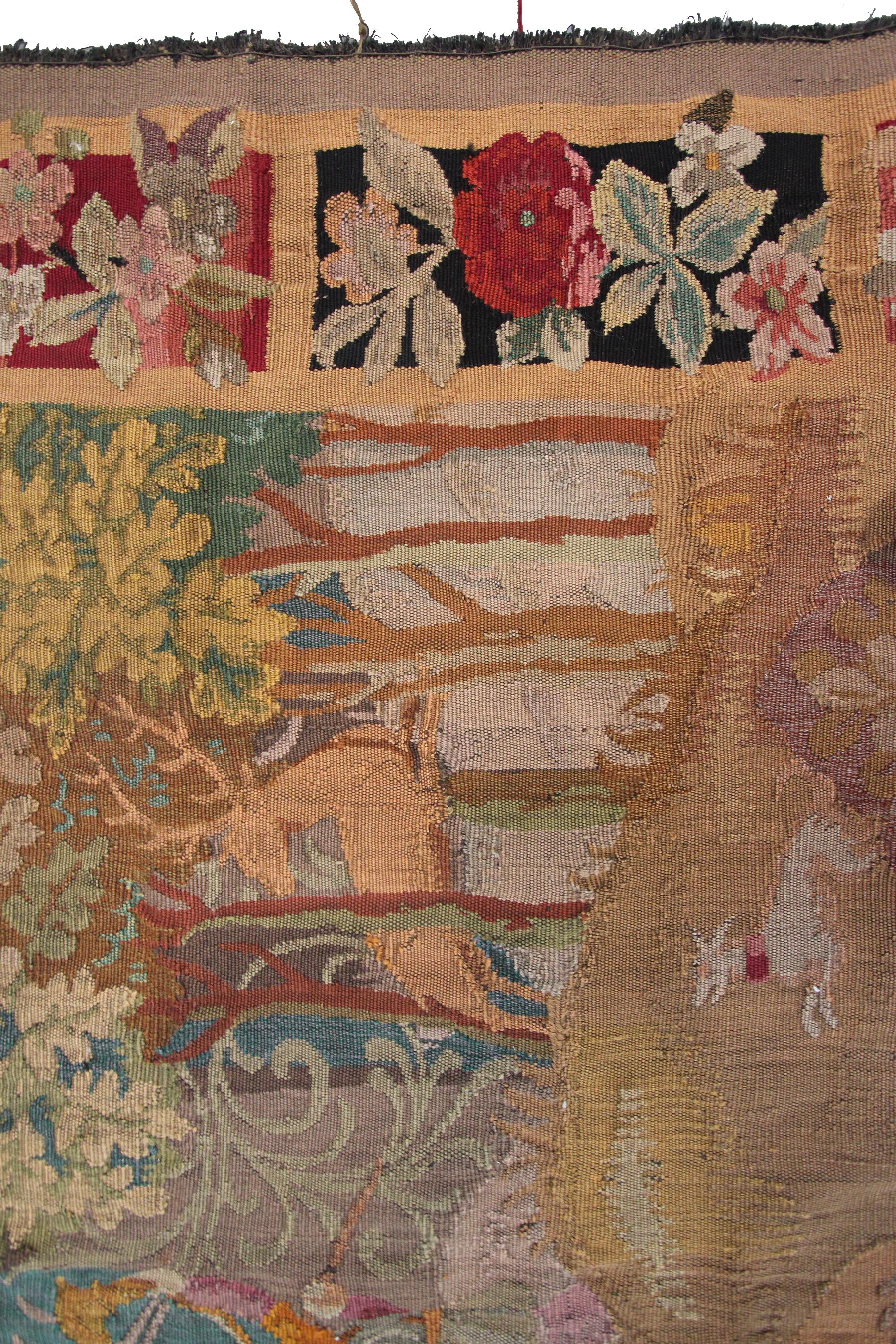 Antiker französischer Wandteppich, handgewebt, Französisch, Verdure-Szenen-Wandteppich im Angebot 2