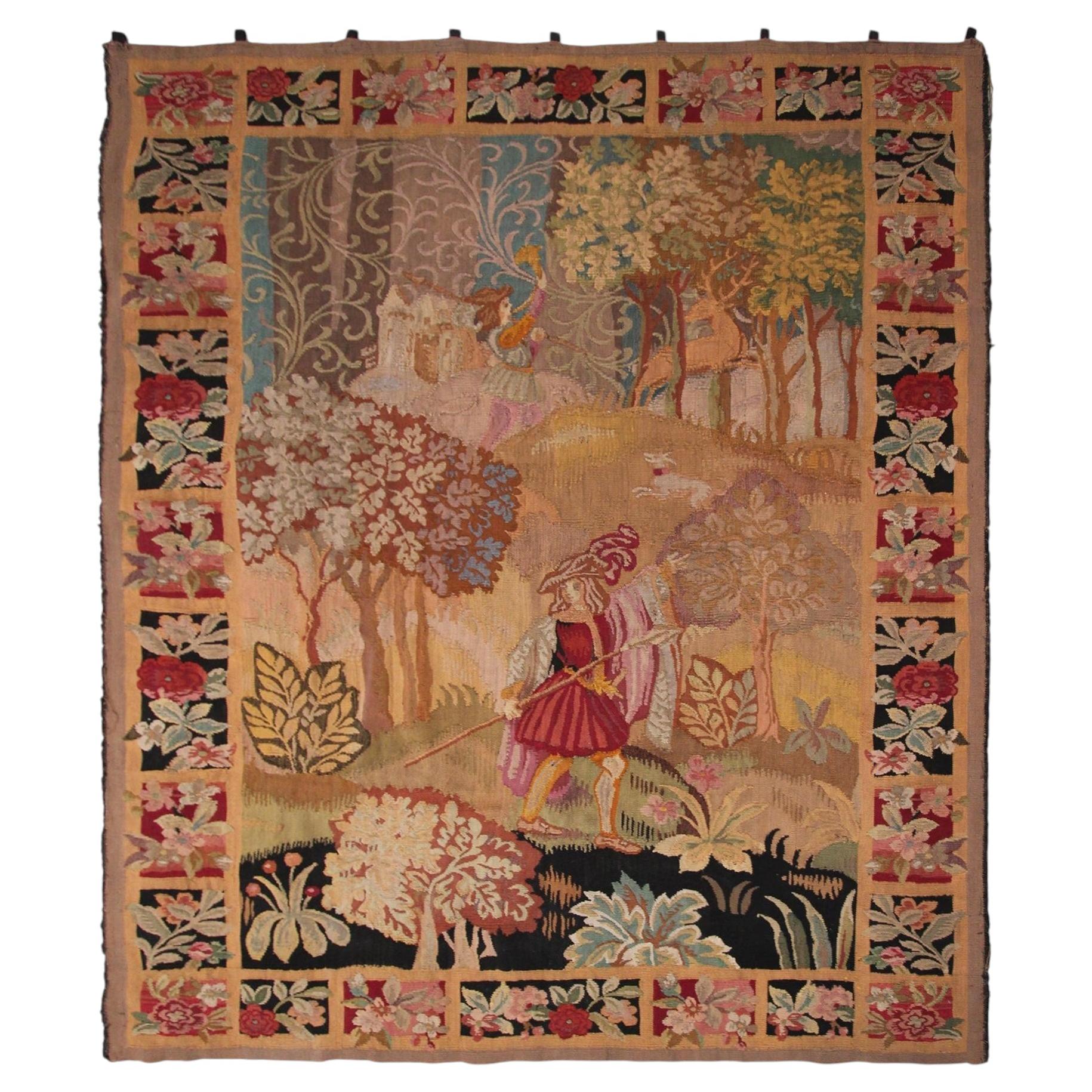 Antique French Tapestry Handwoven French Tapestry Verdure Scenic Tapestry