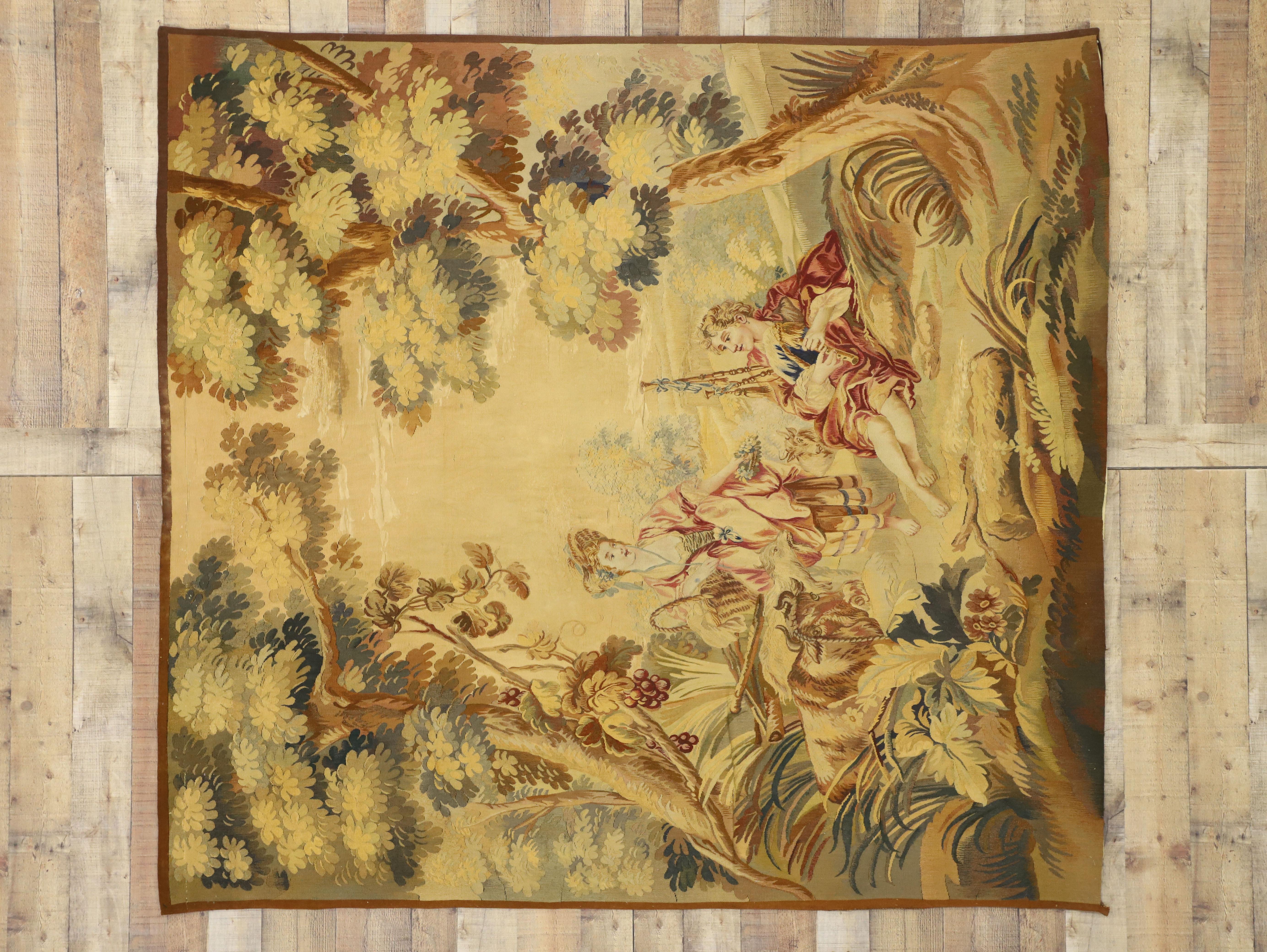 Silk Antique French Tapestry Inspired by Francois Boucher, Le Berger Recompensé