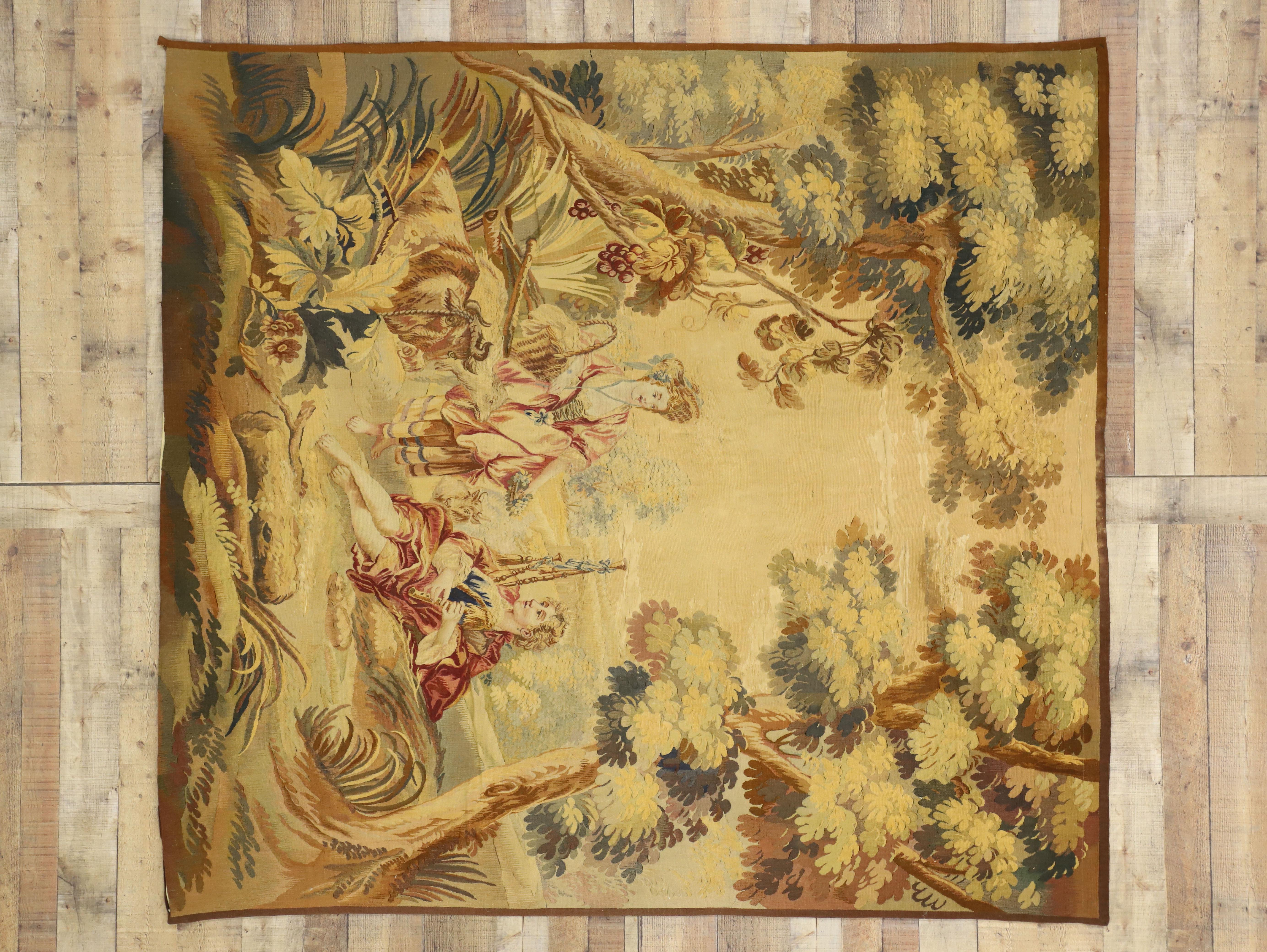 Antique French Tapestry Inspired by Francois Boucher, Le Berger Recompensé 1