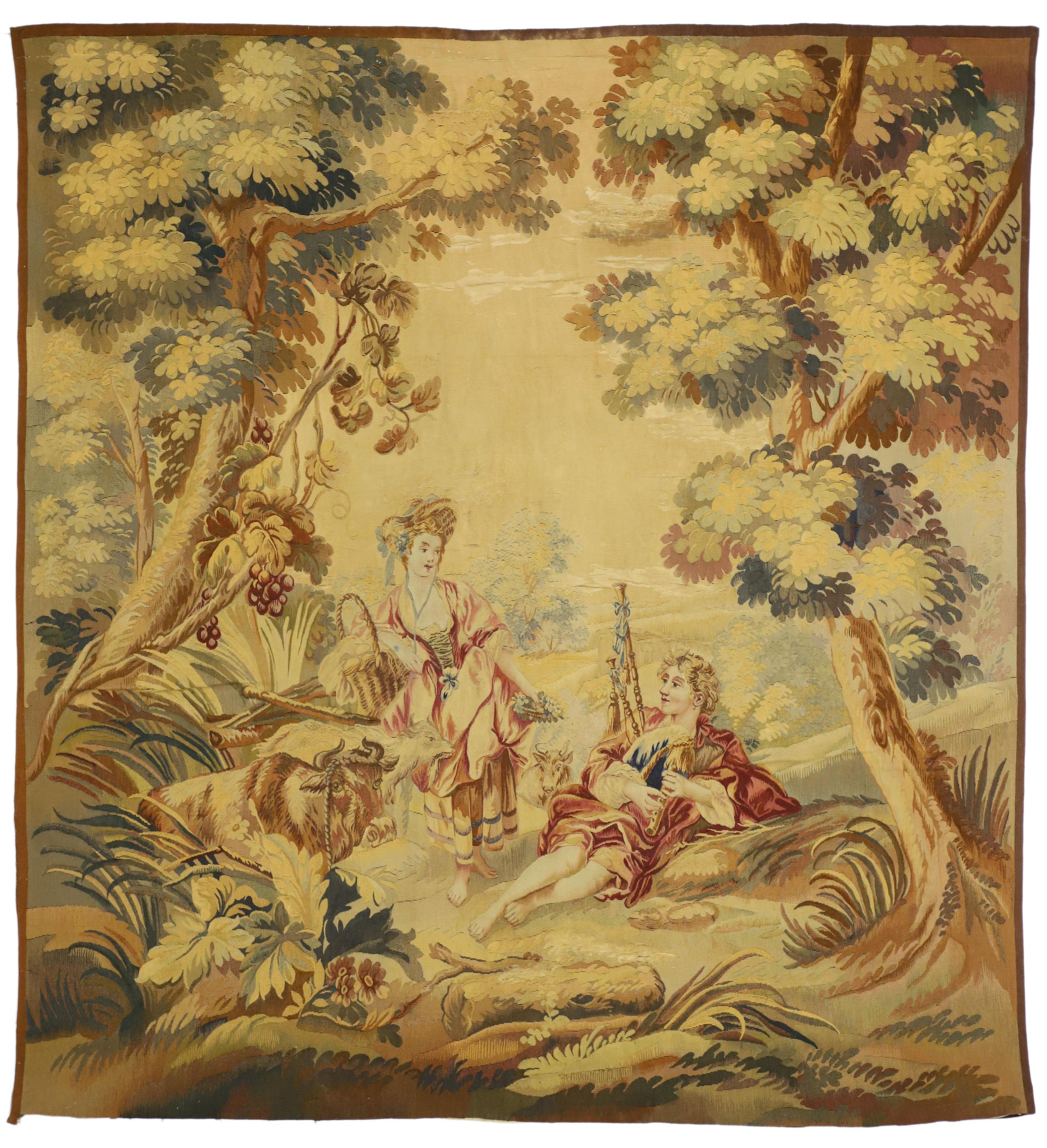 Antique French Tapestry Inspired by Francois Boucher, Le Berger Recompensé 2