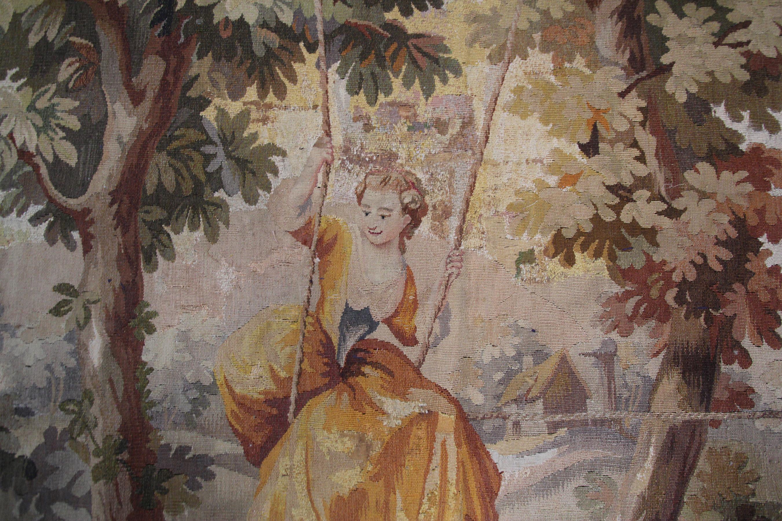 Antique French Tapestry Large Oversized Tapestry 1900 Wool & Silk 6x7 178x203cm In Good Condition For Sale In New York, NY