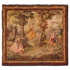 Grande tapisserie française ancienne surdimensionnée 1900 Laine et soie 6x7 178x203 cm
