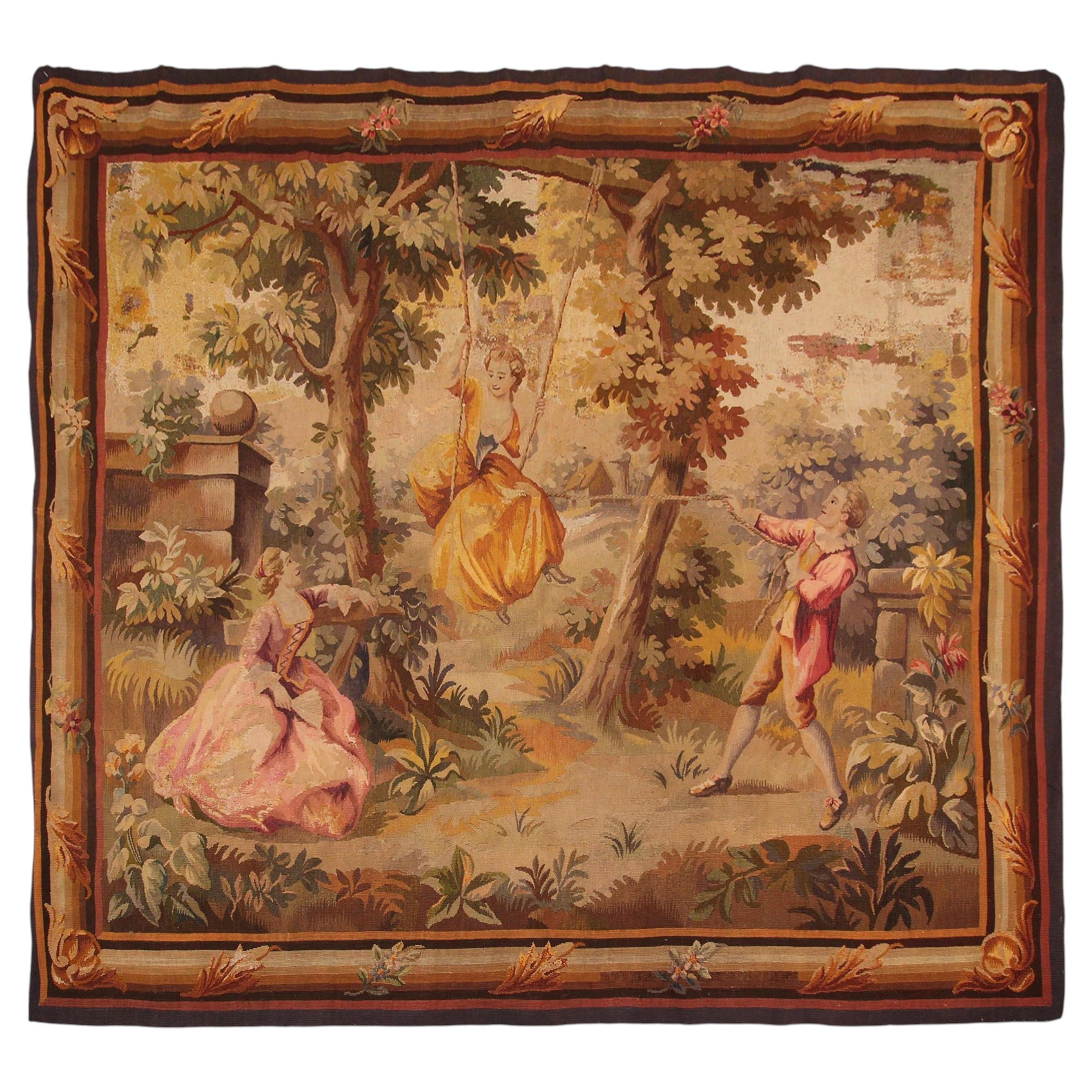 Antique French Tapestry Large Oversized Tapestry 1900 Wool & Silk 6x7 178x203cm