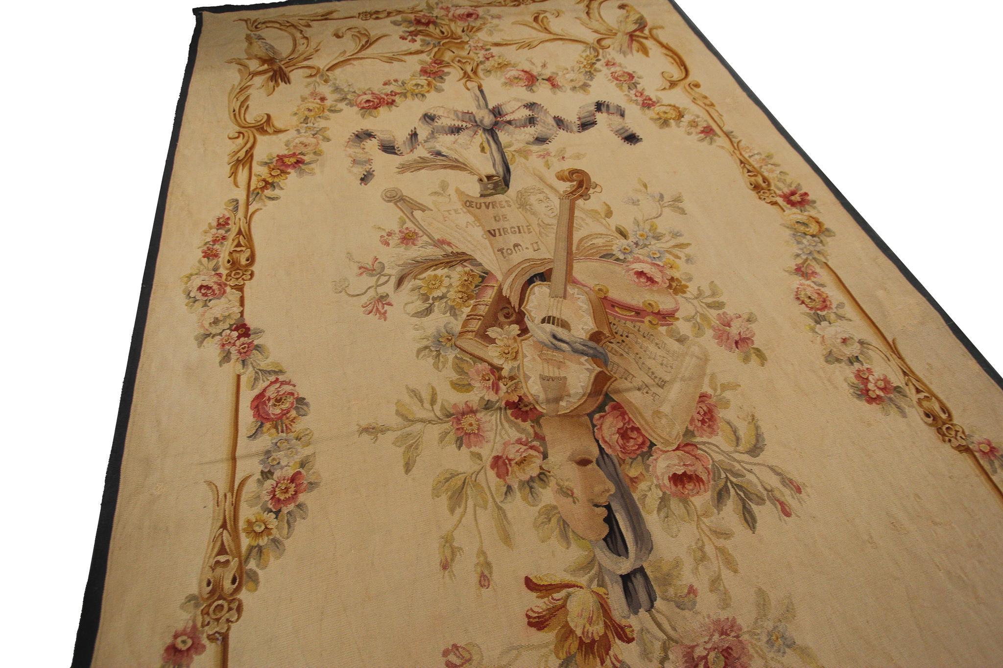 Antique French Tapestry Louis XV Beauvais Antique Silk Tapestry France 5