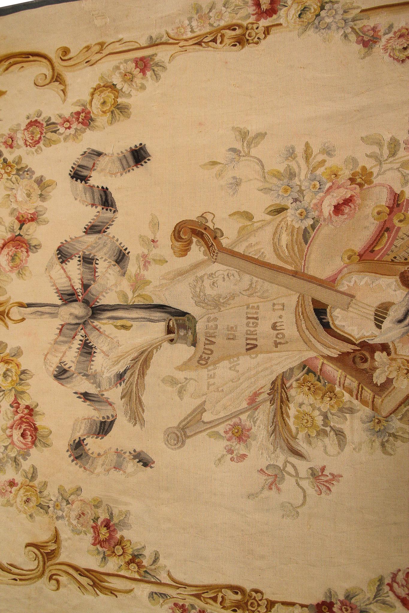 Rare Antique French Tapestry Fine Silk Louis XV Signed Beauvais 4'6
