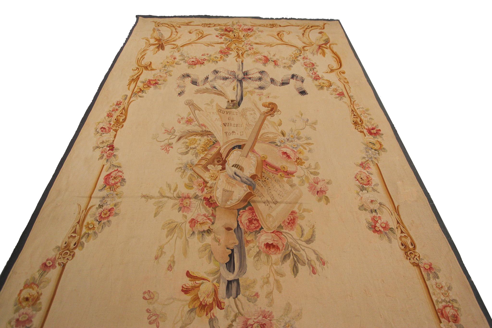 Hand-Woven Antique French Tapestry Louis XV Beauvais Antique Silk Tapestry France