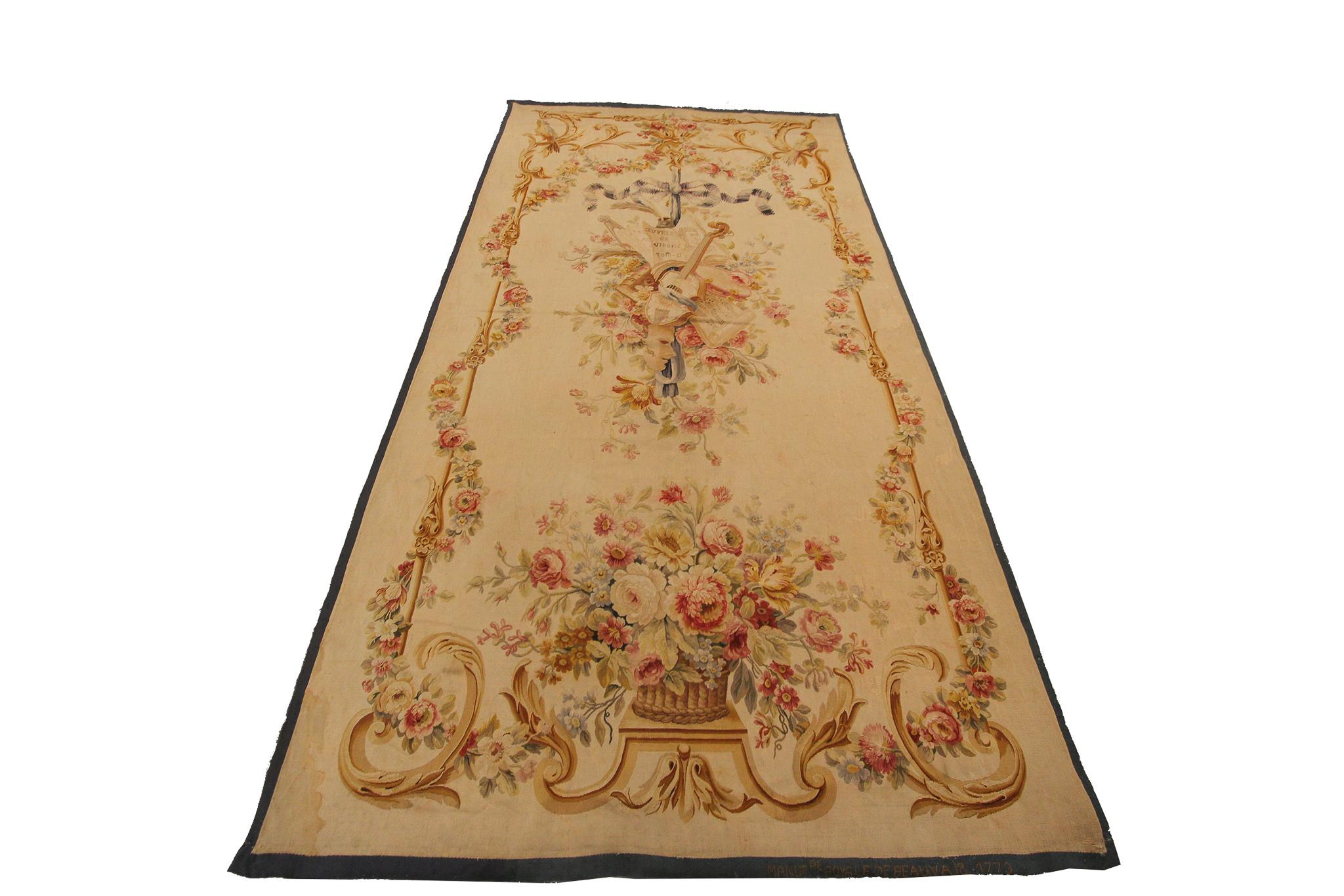 18th Century and Earlier Antique French Tapestry Louis XV Beauvais Antique Silk Tapestry France