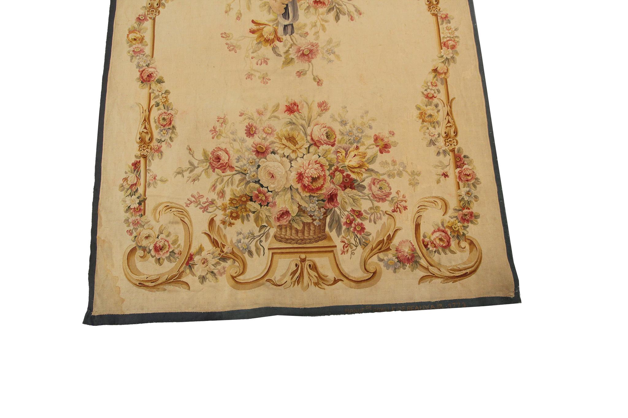 Antique French Tapestry Louis XV Beauvais Antique Silk Tapestry France 3