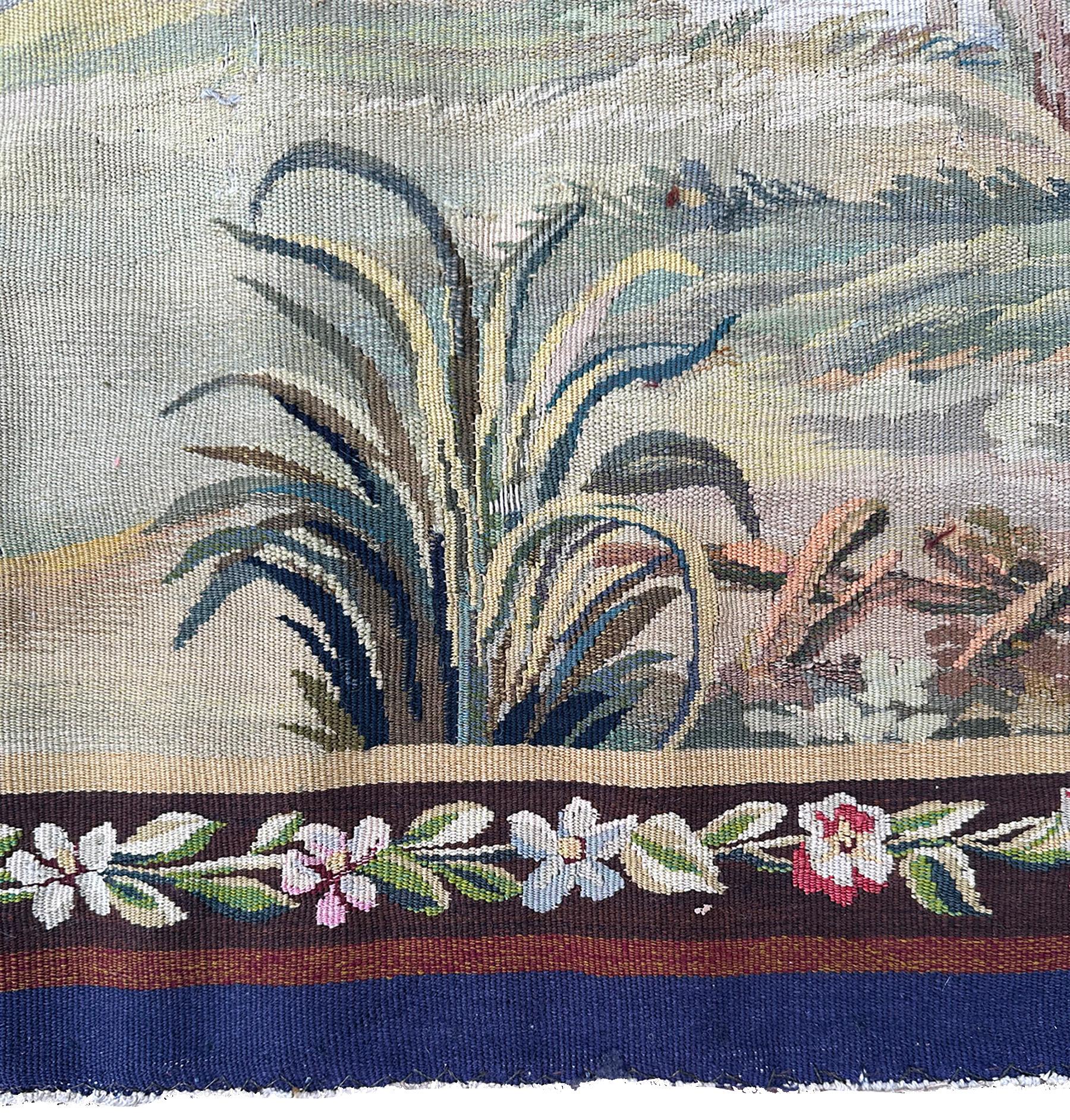 Antikes französisches Wandteppichpaar aus Wandteppichen aus Wolle und Seide, handgefertigt im Angebot 4