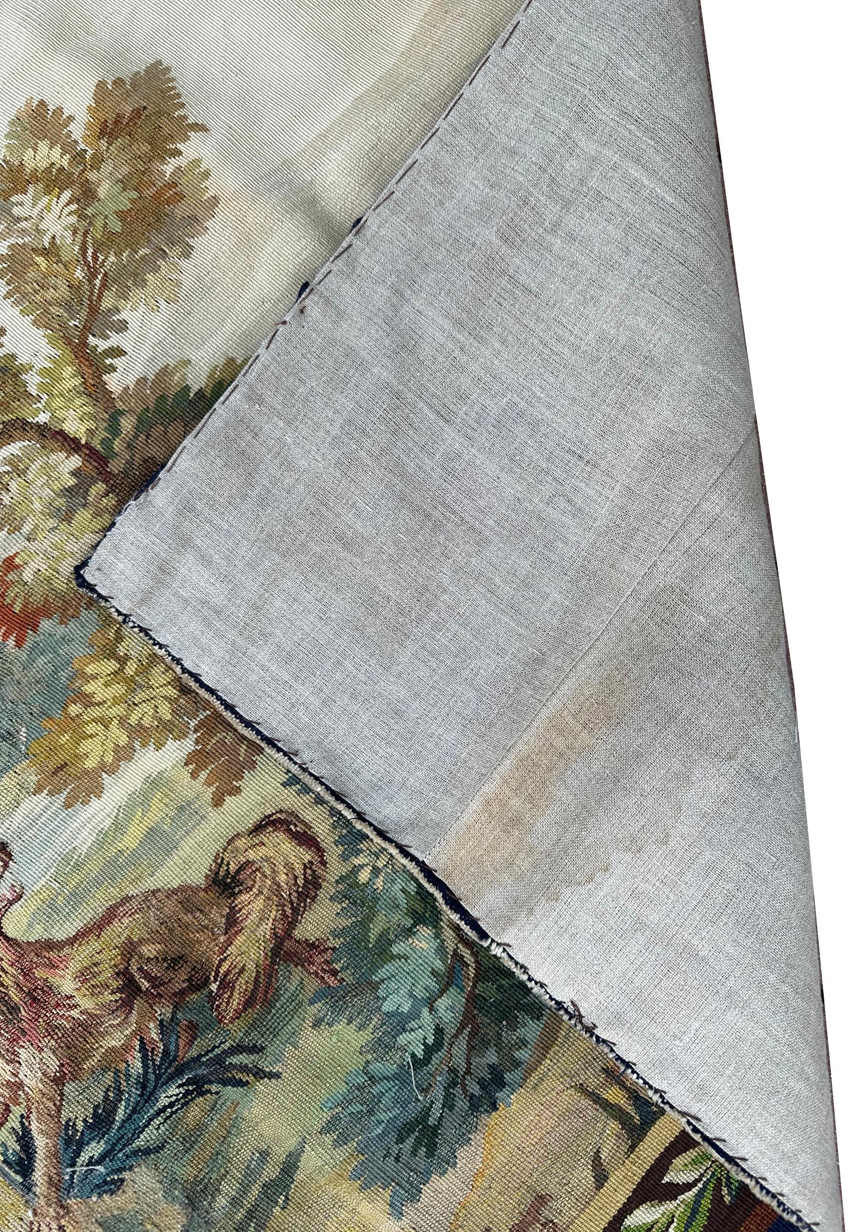 Antikes französisches Wandteppichpaar aus Wandteppichen aus Wolle und Seide, handgefertigt im Angebot 6