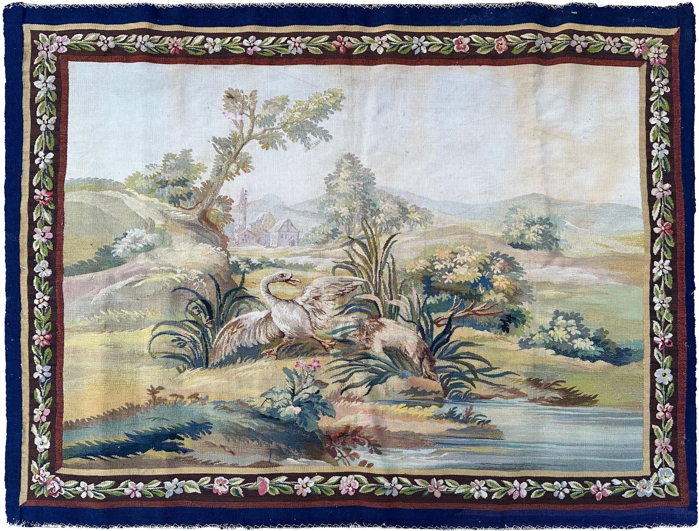 Paar Wandteppiche Antike Französisch Wandteppich Handmade Antique Tapestry Wolle & Seide 3,3 