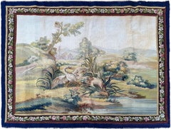 Antique French Verdure Hunting Tapestry Pair 99cmx117cm Wool & Silk 3x4 c.1920