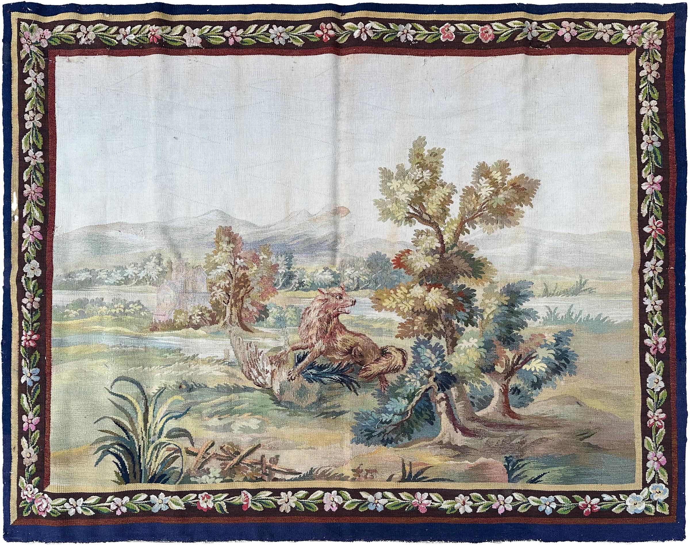 Antikes französisches Wandteppichpaar aus Wandteppichen aus Wolle und Seide, handgefertigt (Französisch) im Angebot