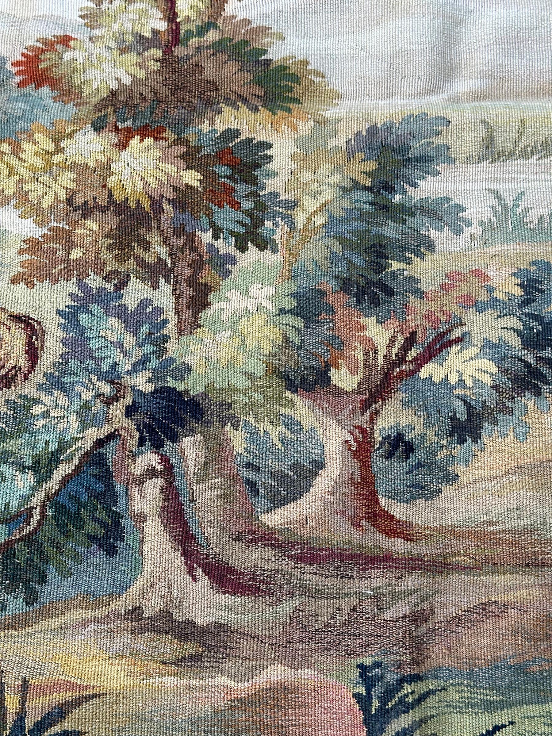 Antikes französisches Wandteppichpaar aus Wandteppichen aus Wolle und Seide, handgefertigt (Handgewebt) im Angebot