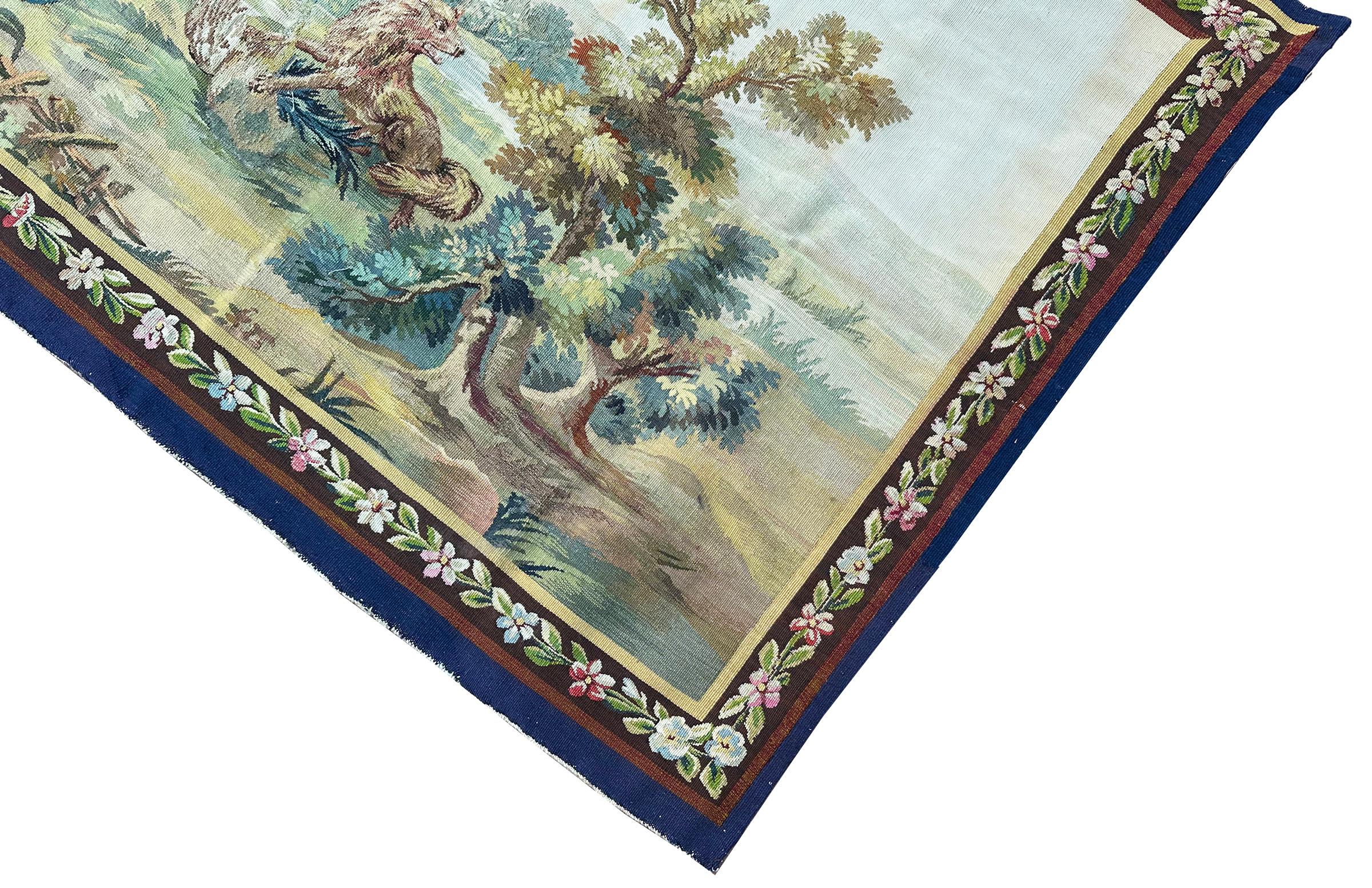 Antikes französisches Wandteppichpaar aus Wandteppichen aus Wolle und Seide, handgefertigt im Angebot 2
