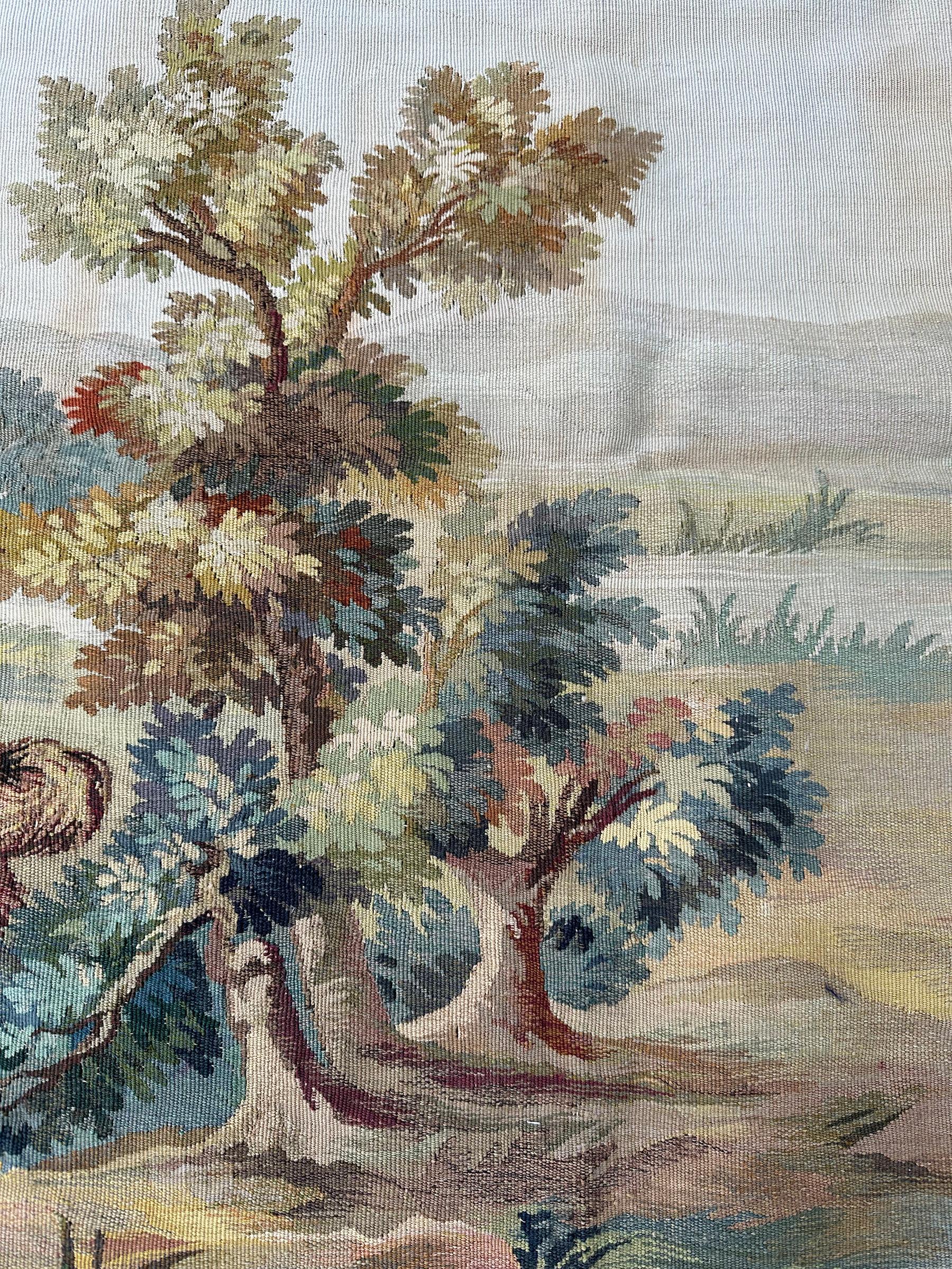 Antikes französisches Wandteppichpaar aus Wandteppichen aus Wolle und Seide, handgefertigt im Angebot 3