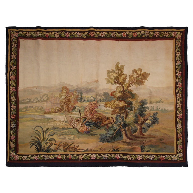Antique French Tapestry Pair of Tapestries Wool and Silk Tapestry