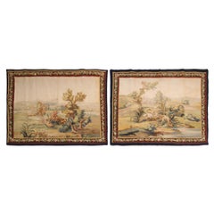 Antique French Tapestry Pair of Tapestries Wool & Silk Tapestry Handmade Tapestr