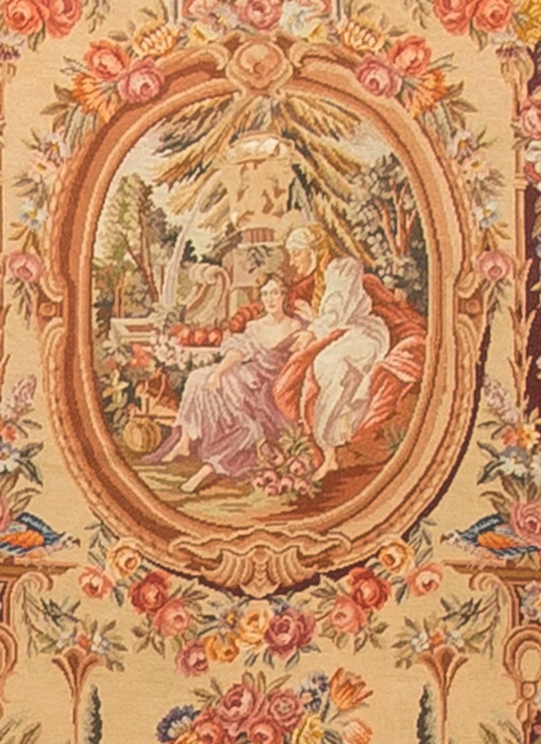 This French late 19th century tapestry is typical of the period giving a romantic and light feel that will fit into so many different areas. Tapestries from this period are much small than the large 17th and 18th century pieces as the rooms and