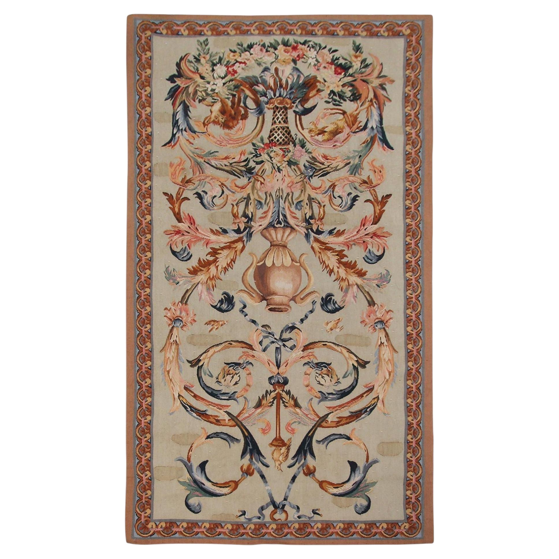 Antique French Tapestry Rococo Tapestry Blue Wool & Silk 3x6 Handwoven Tapestry im Angebot
