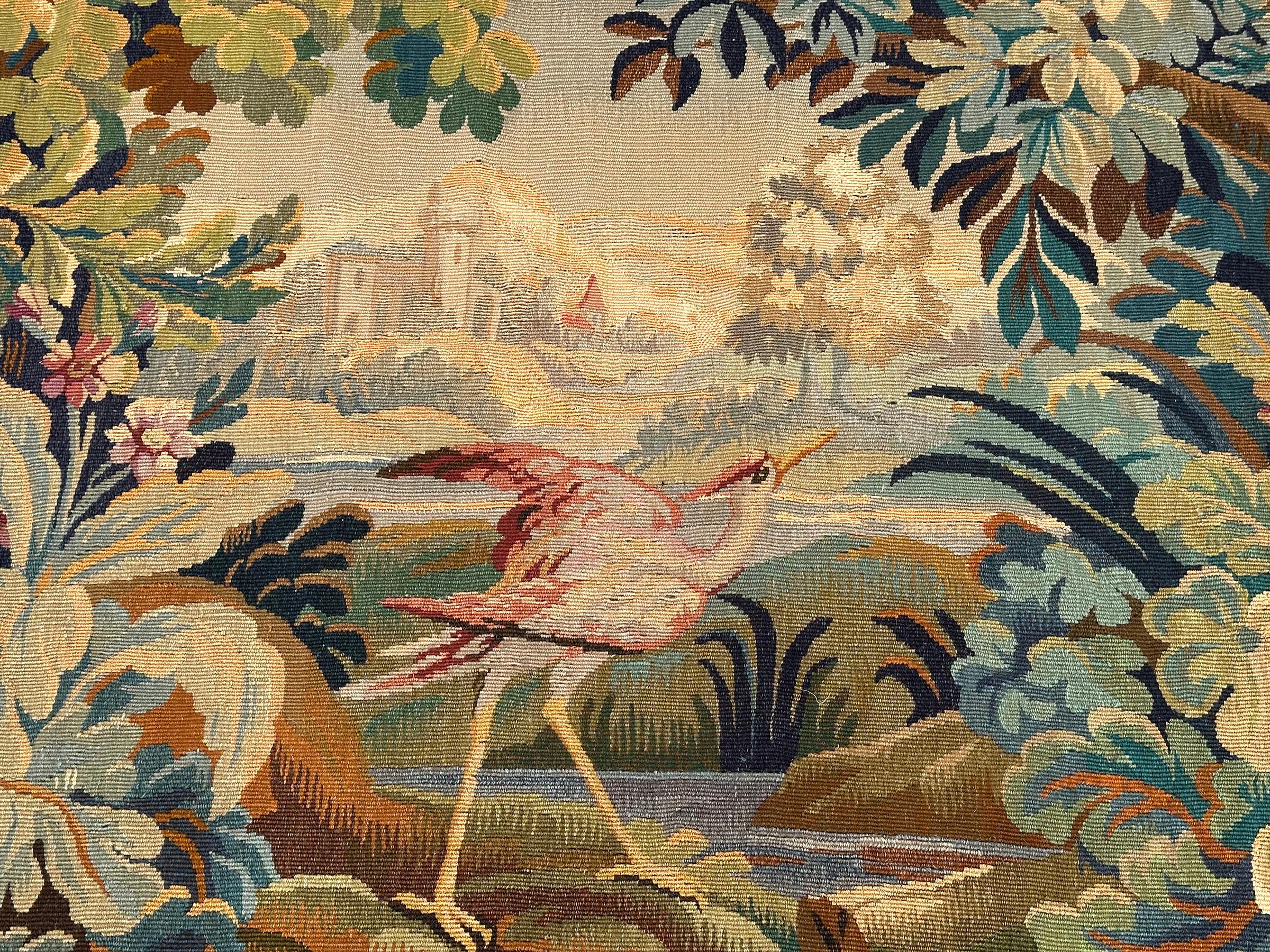 Antique French Wandteppich Verdure Vogel 110cmx163cm Grün 4x6 C.1900 im Angebot 3