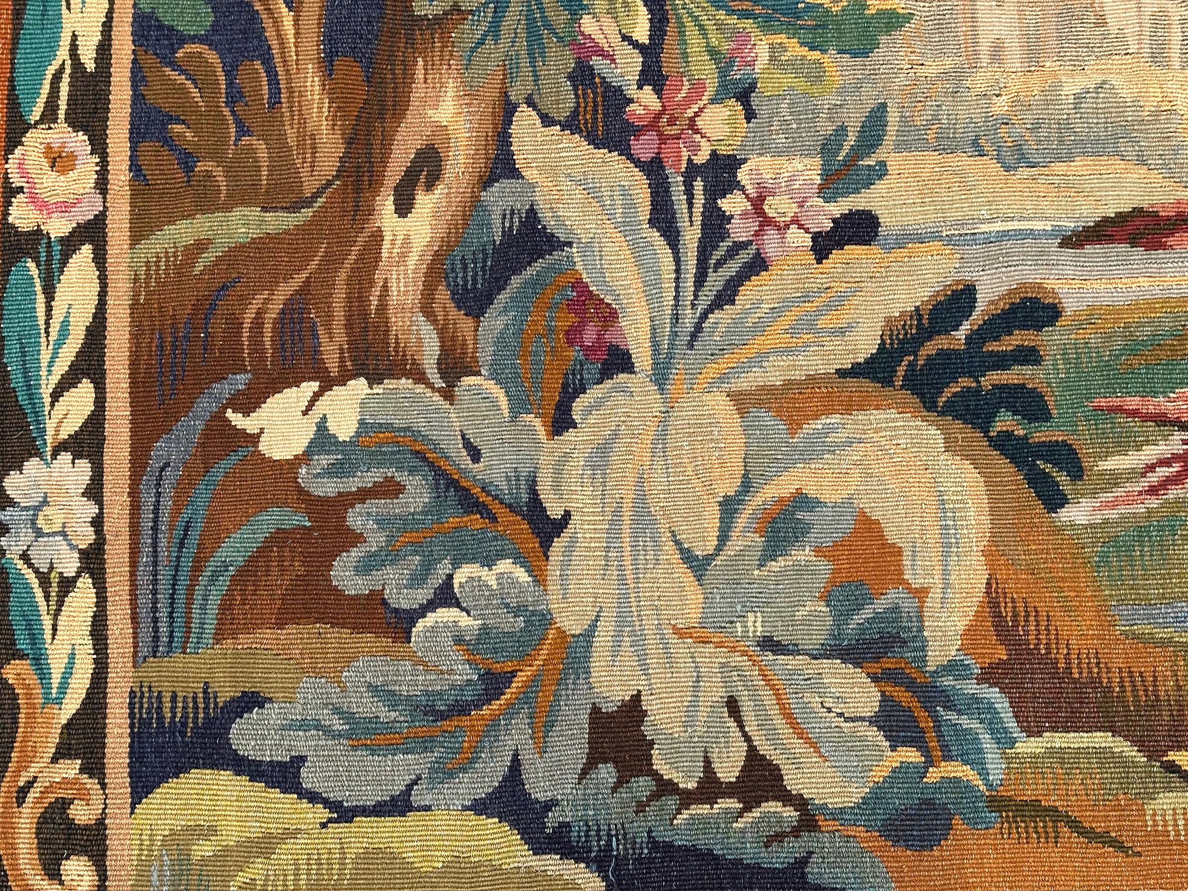 Antique French Wandteppich Verdure Vogel 110cmx163cm Grün 4x6 C.1900 im Angebot 4