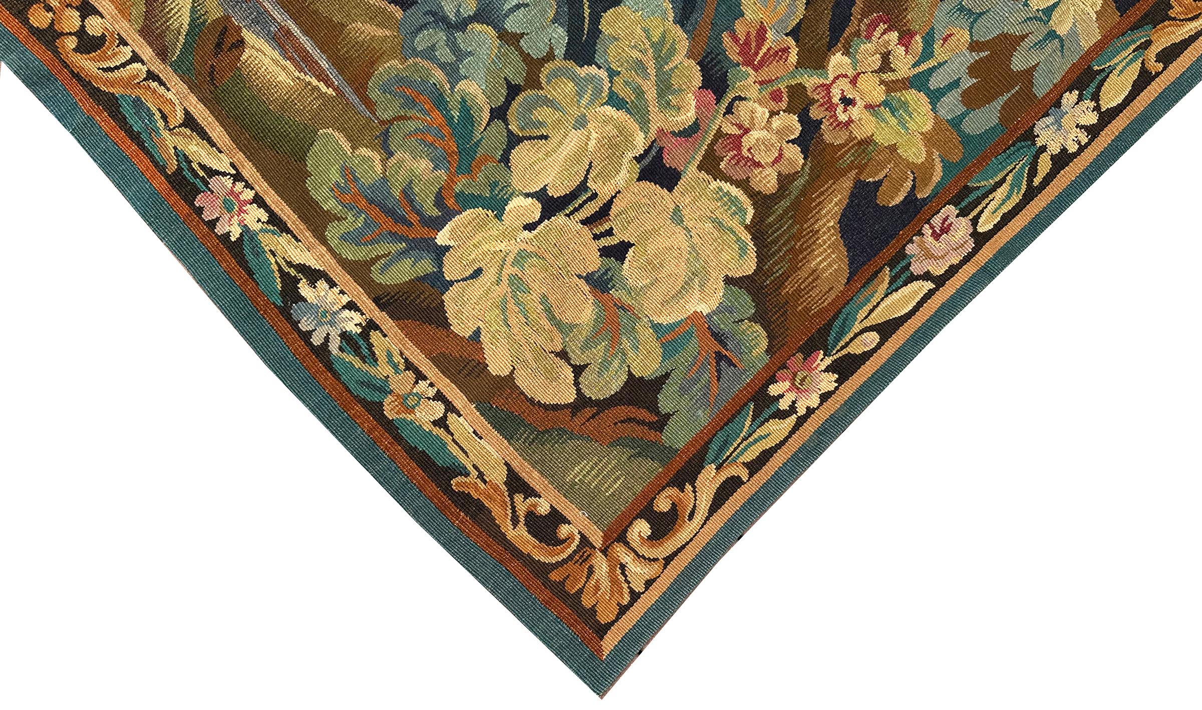 Antique French Wandteppich Verdure Vogel 110cmx163cm Grün 4x6 C.1900 im Angebot 6