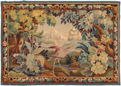 Antique French Tapestry Verdure Bird 110cmx163cm Green 4x6 C.C.