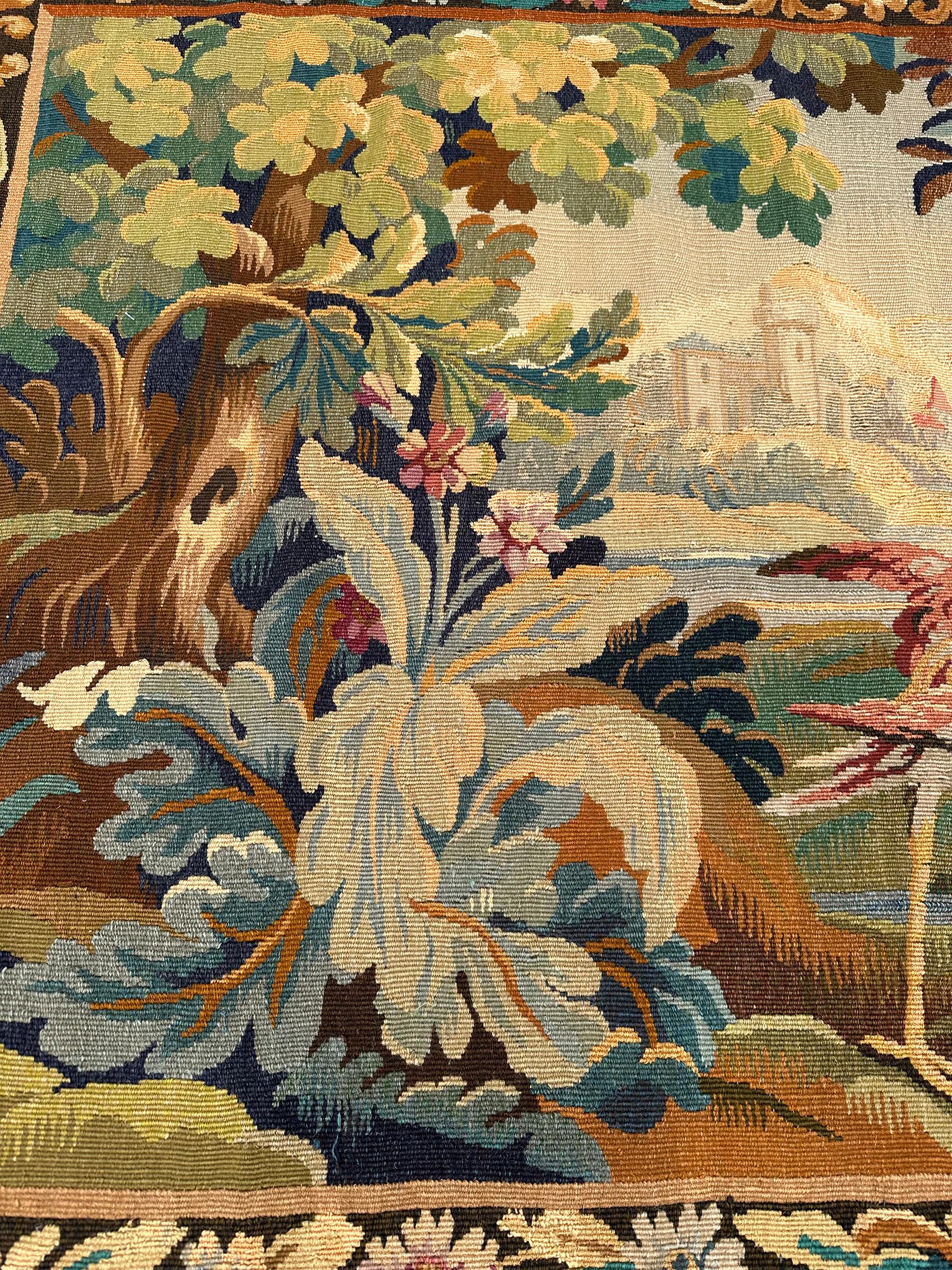 Antique French Wandteppich Verdure Vogel 110cmx163cm Grün 4x6 C.1900 im Angebot 1